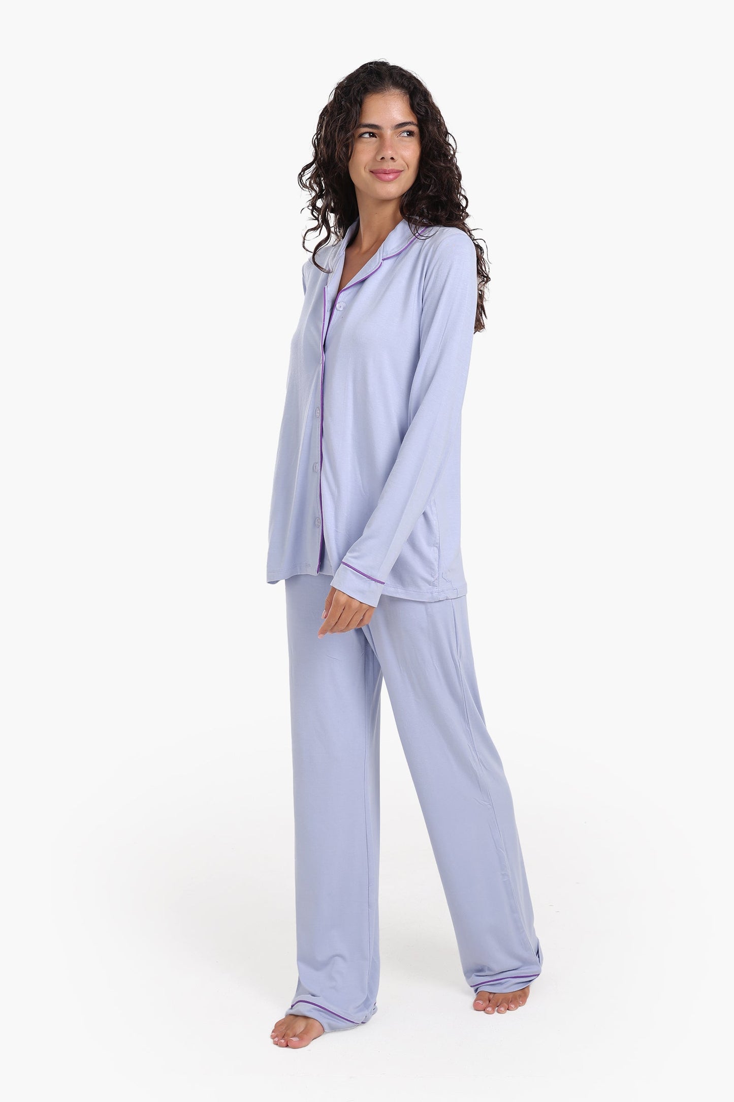 Viscose Contrast Piping Pyjama Set