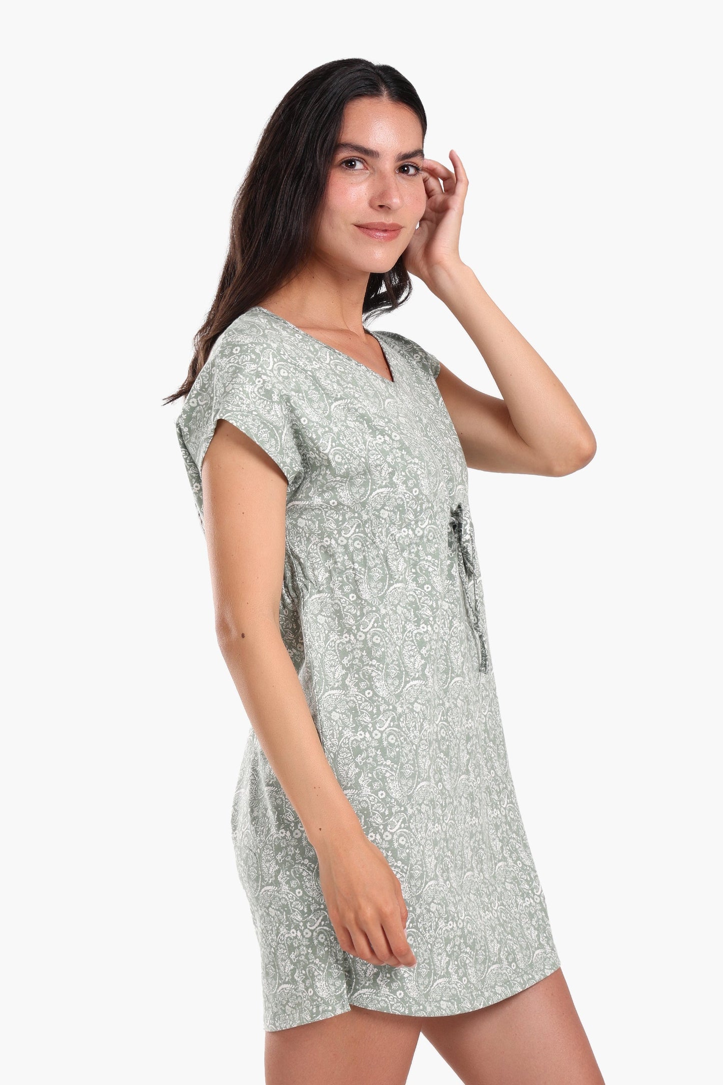 Front Tie Printed Nightgown