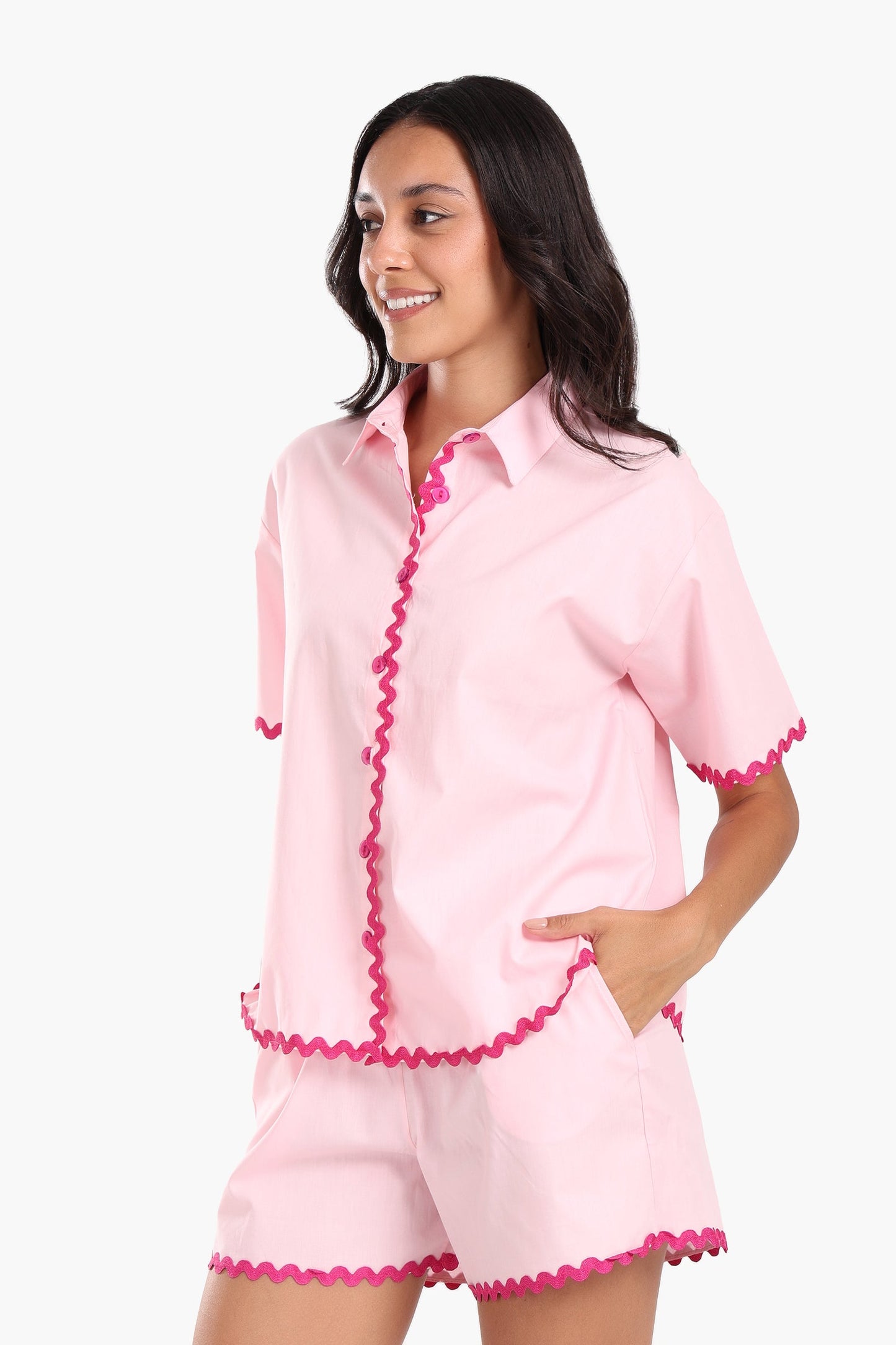 Wavy Trim Cotton Pyjama Set