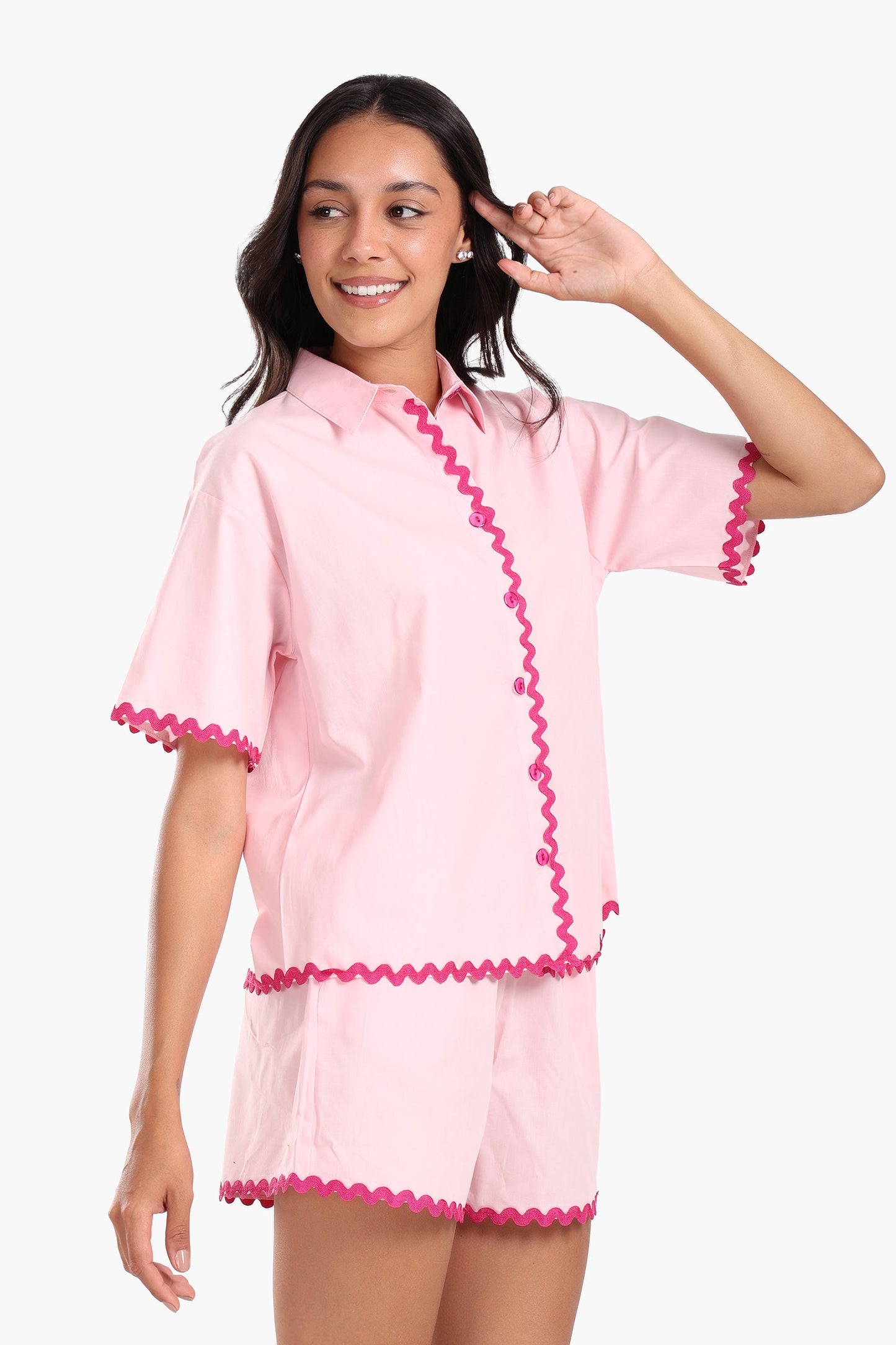 Wavy Trim Cotton Pyjama Set