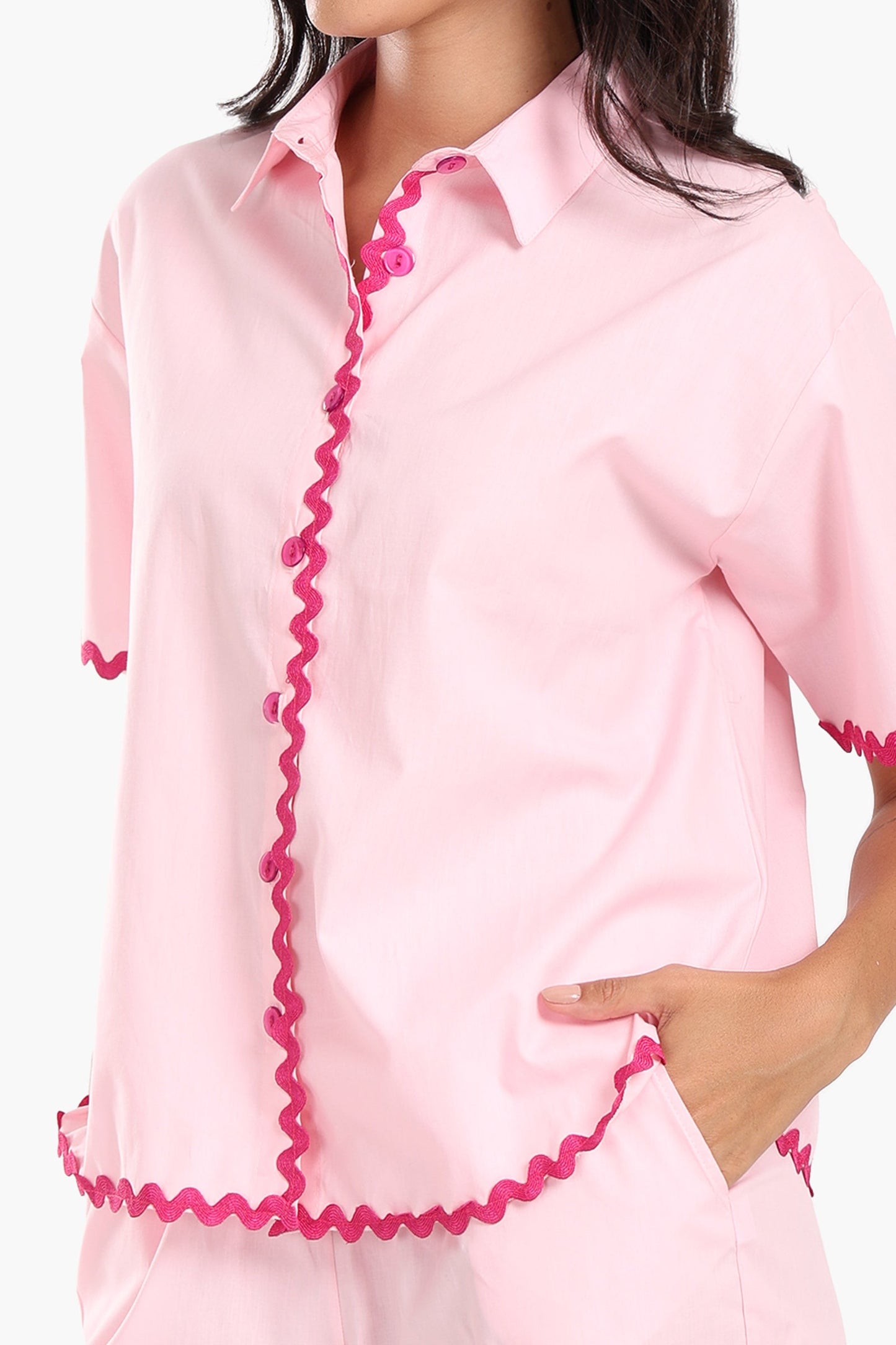 Wavy Trim Cotton Pyjama Set