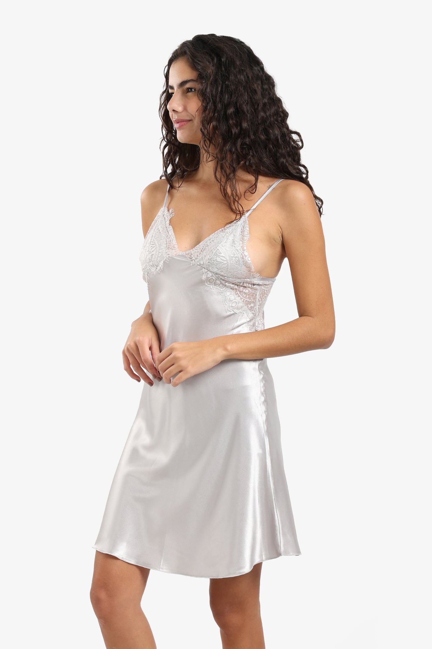 Silver Satin & Lace Babydoll