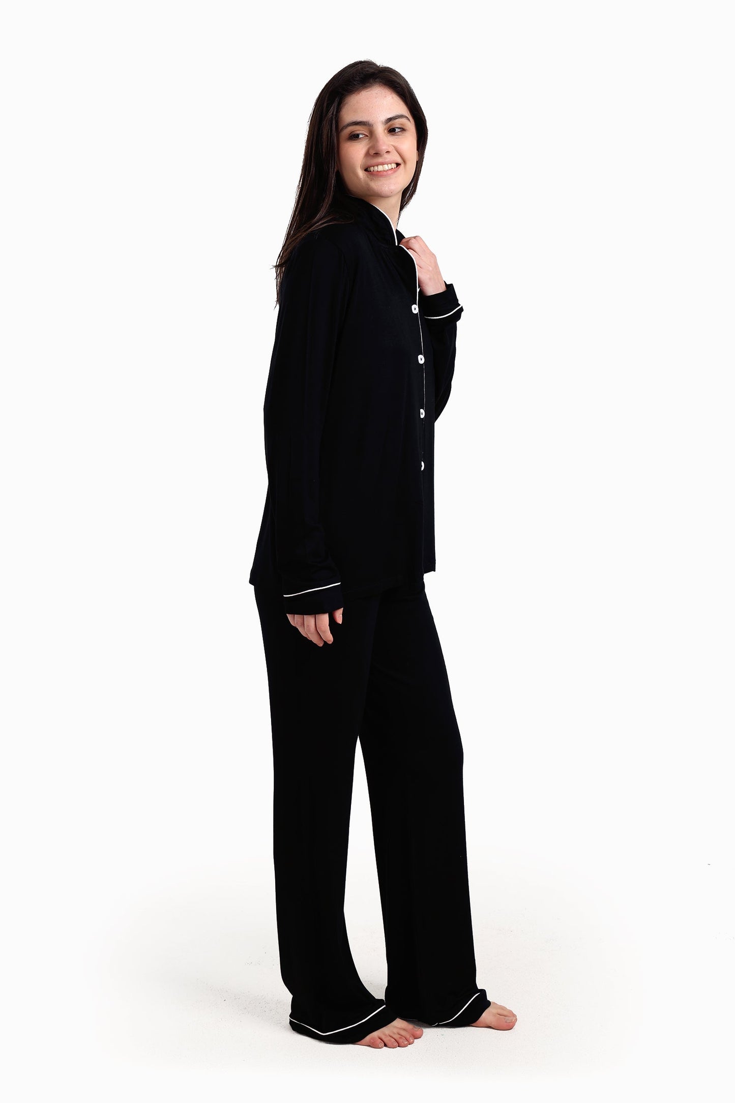 Viscose Contrast Piping Pyjama Set