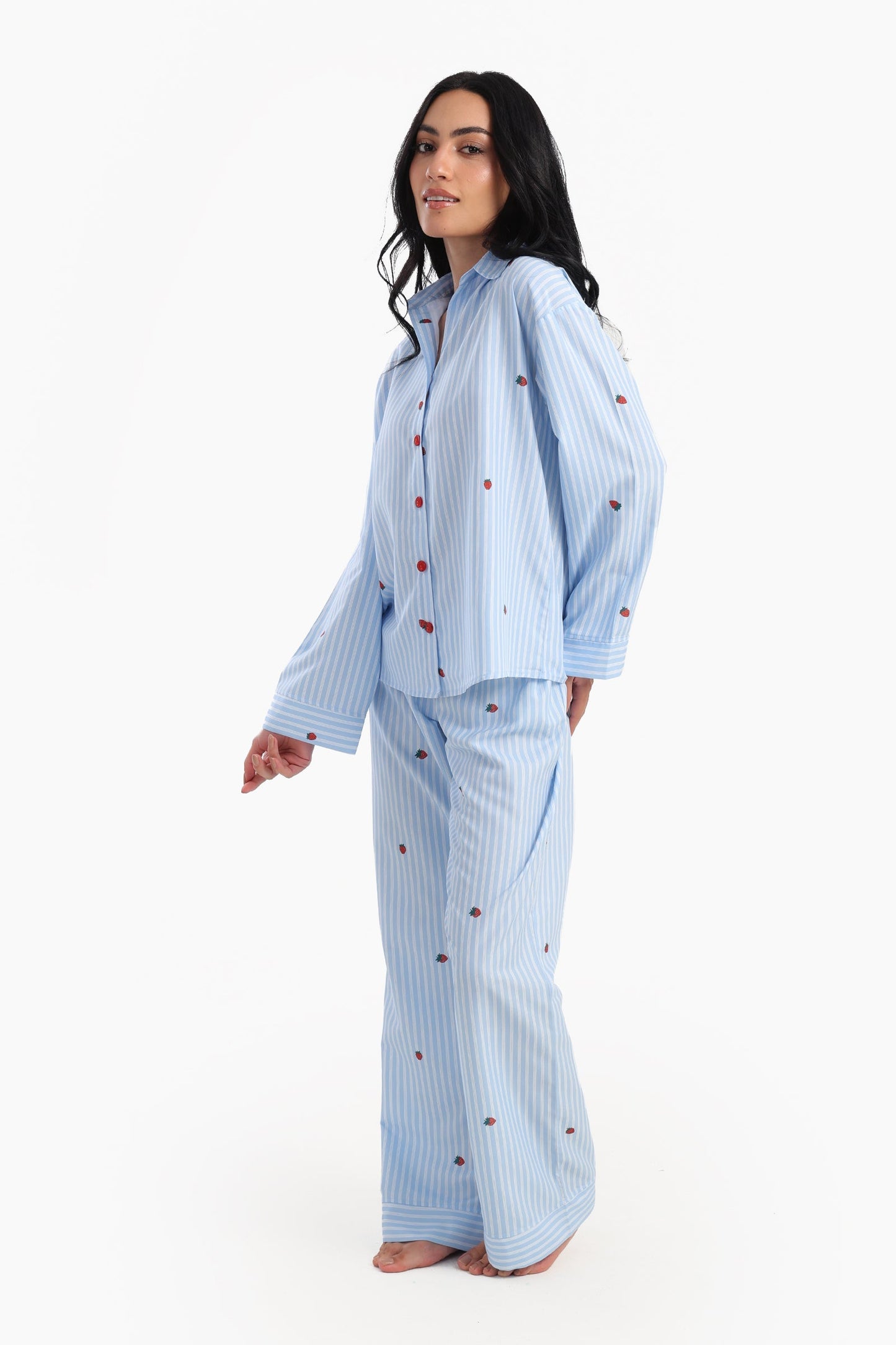 Striped Strawberry Printed Pyjama Set