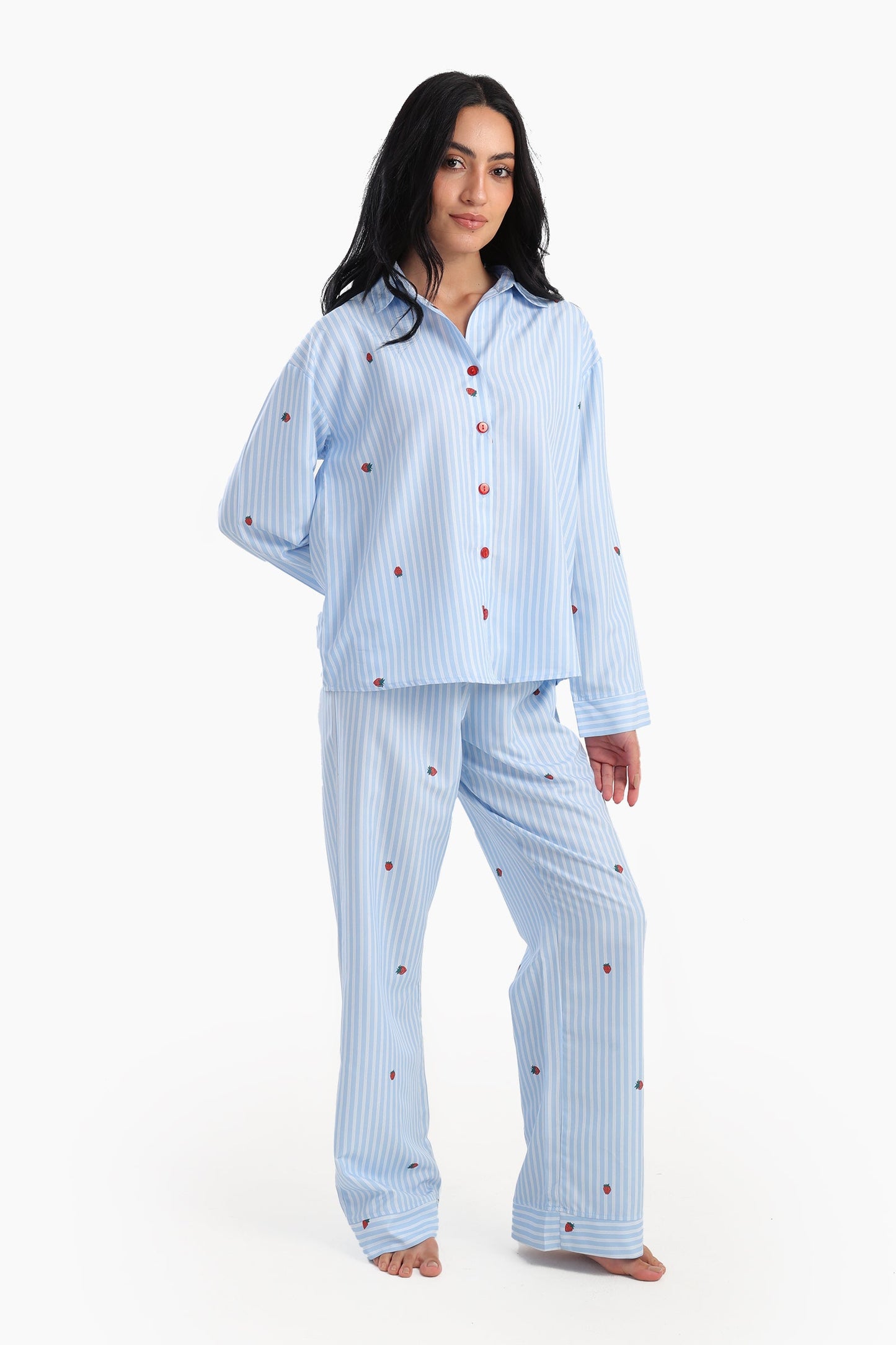 Striped Strawberry Printed Pyjama Set