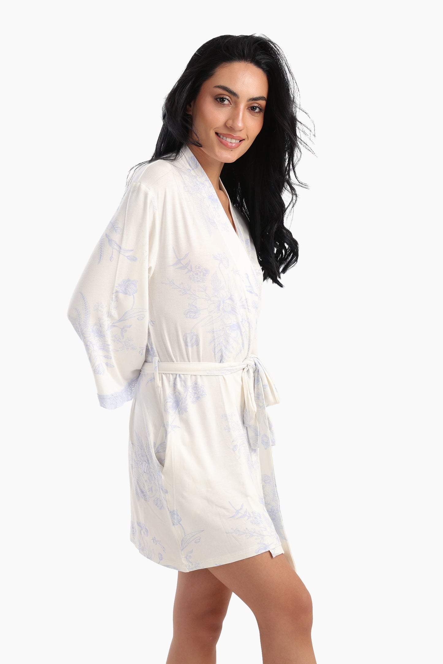 Printed Robe with Lace Details