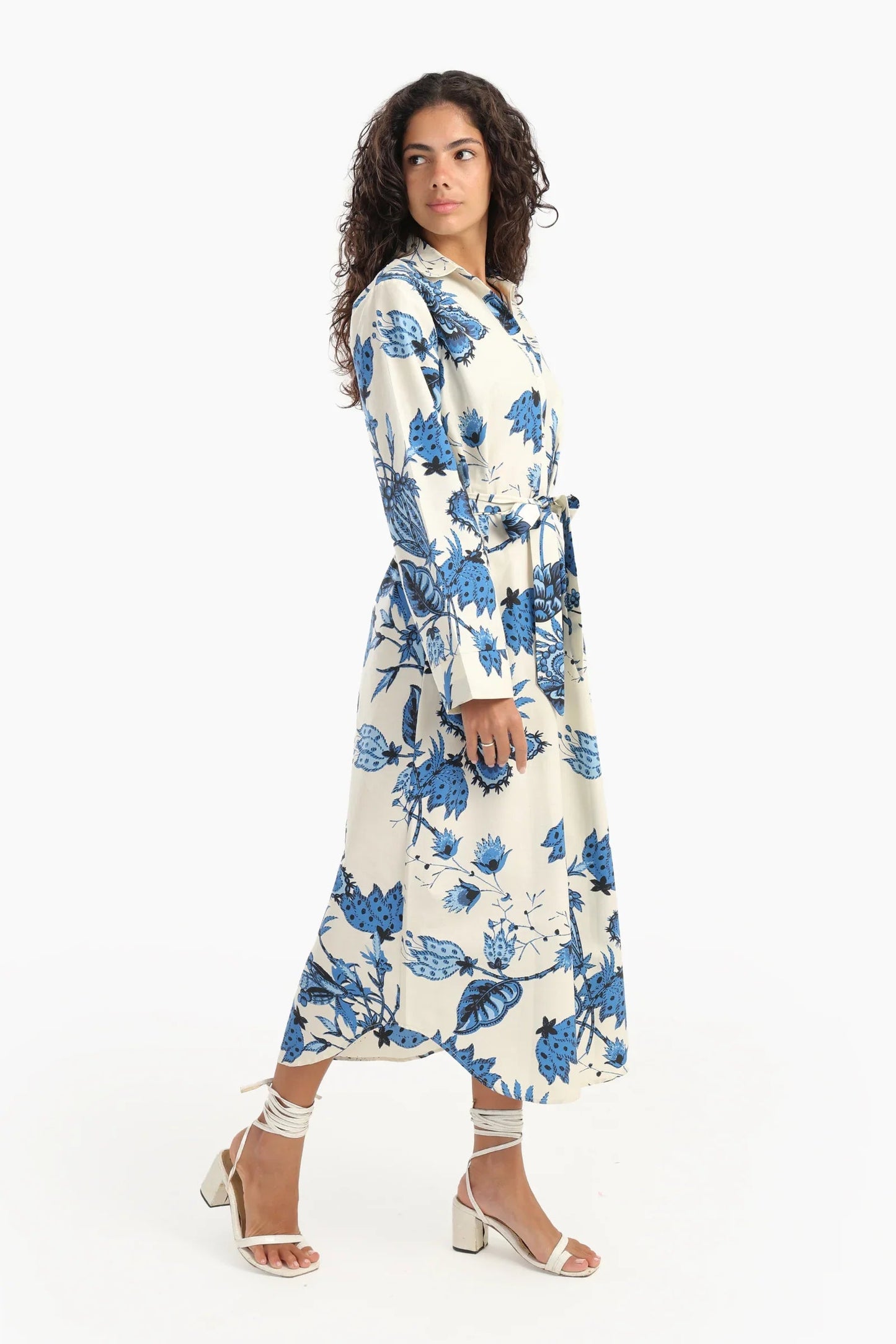 Blue Flowers Print Midi Dress