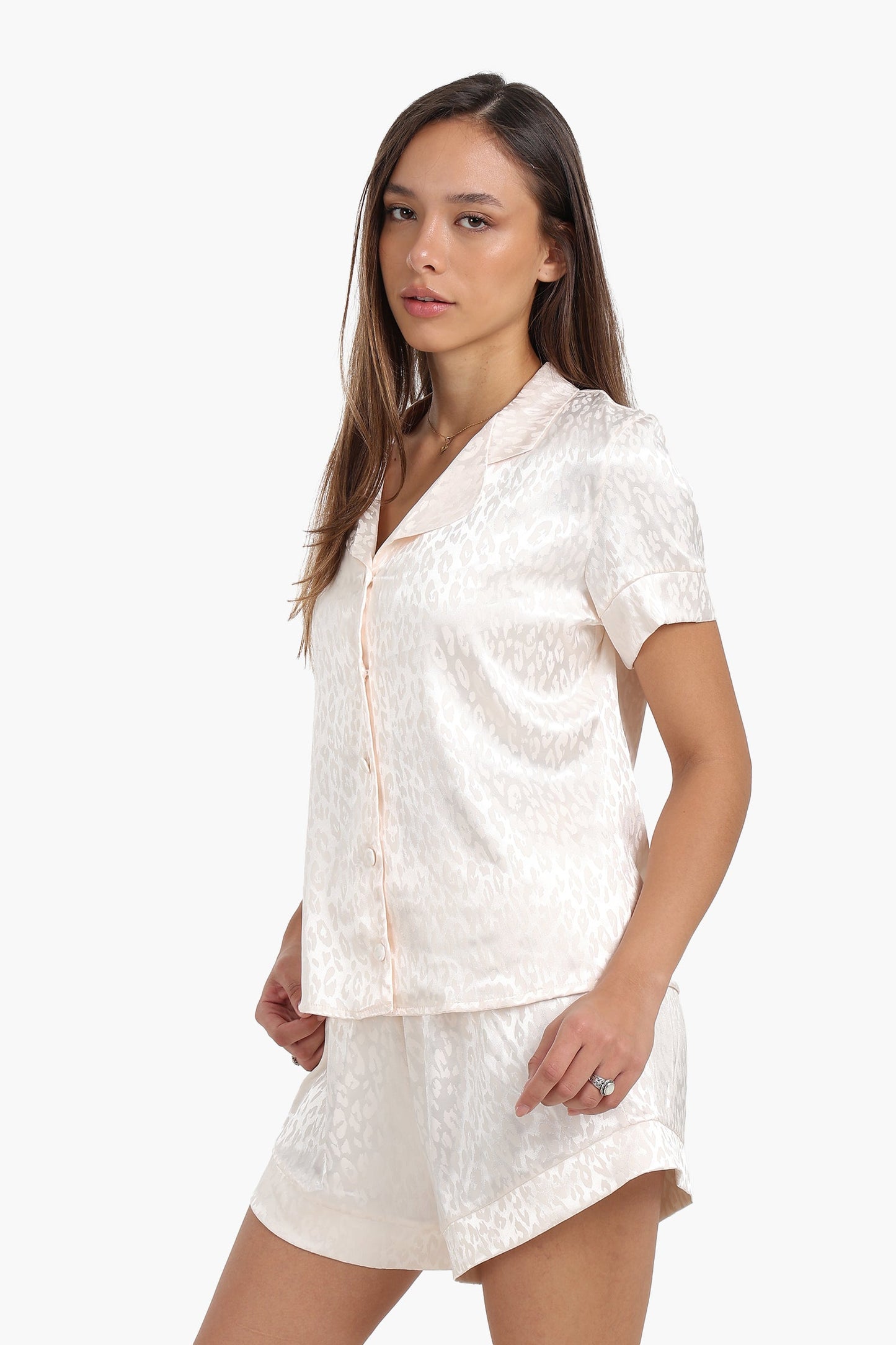 Self Pattern Satin Pyjama Set