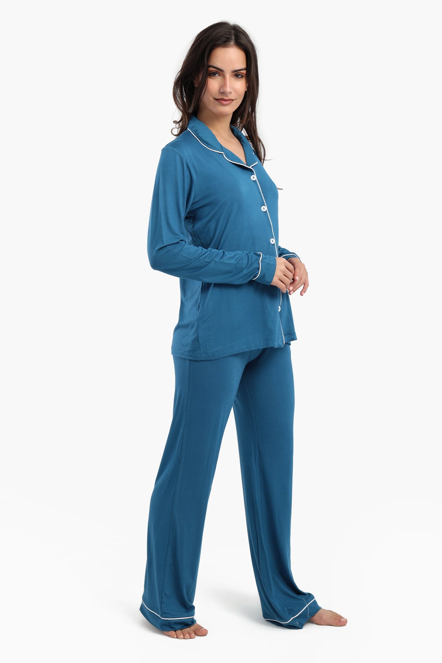 Viscose Contrast Piping Pyjama Set