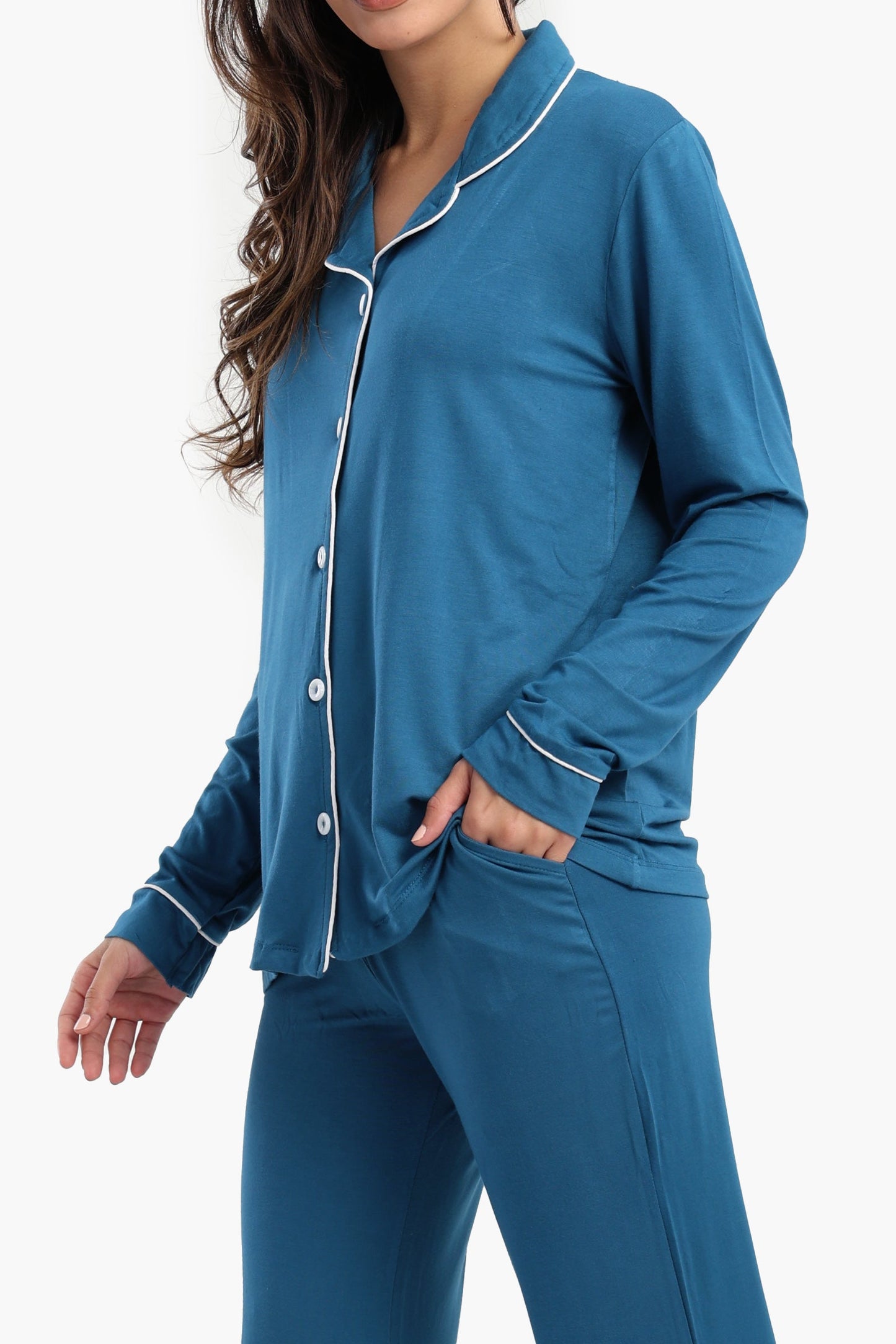Viscose Contrast Piping Pyjama Set