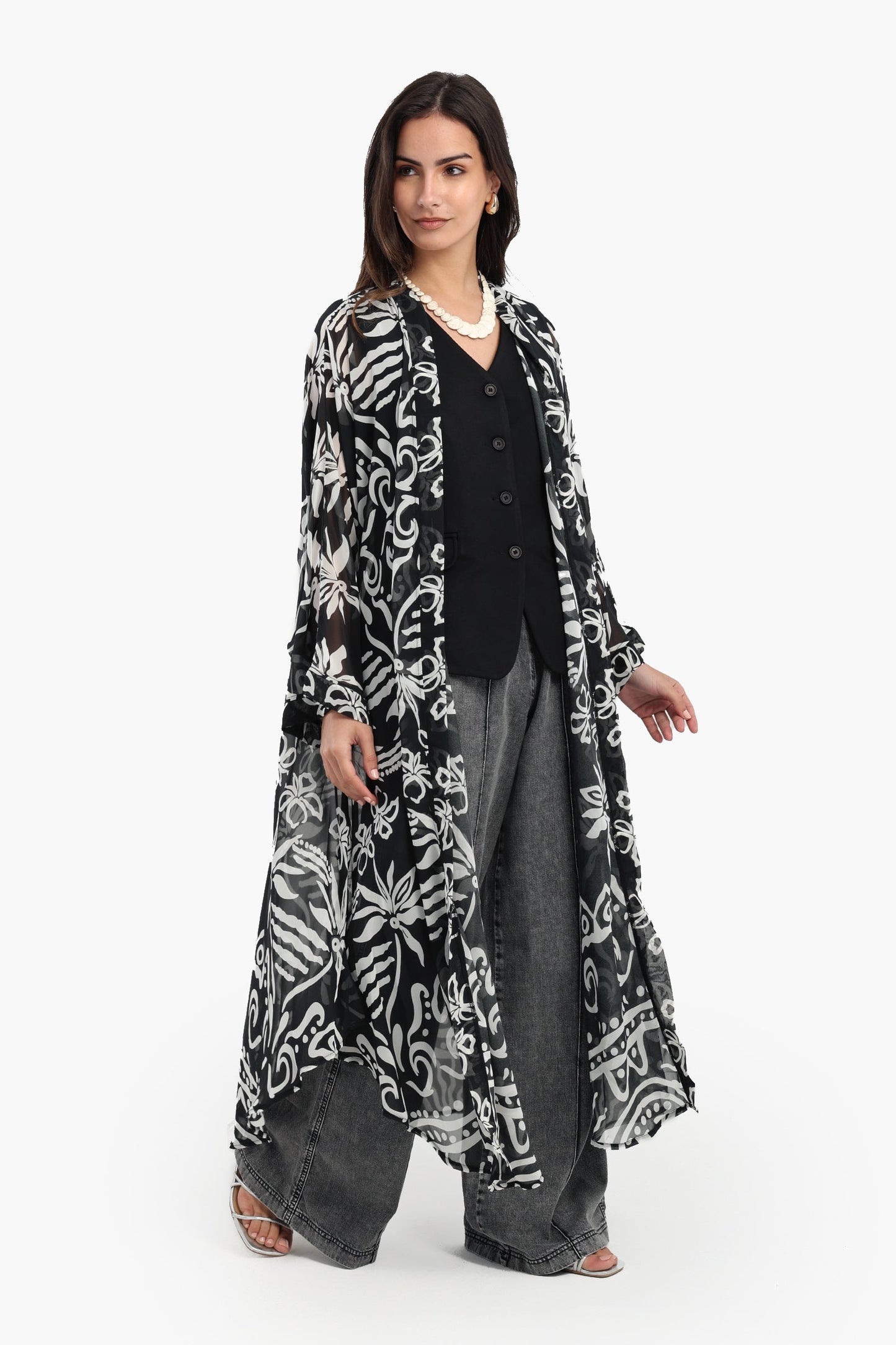 Black & White Chiffon Kimono
