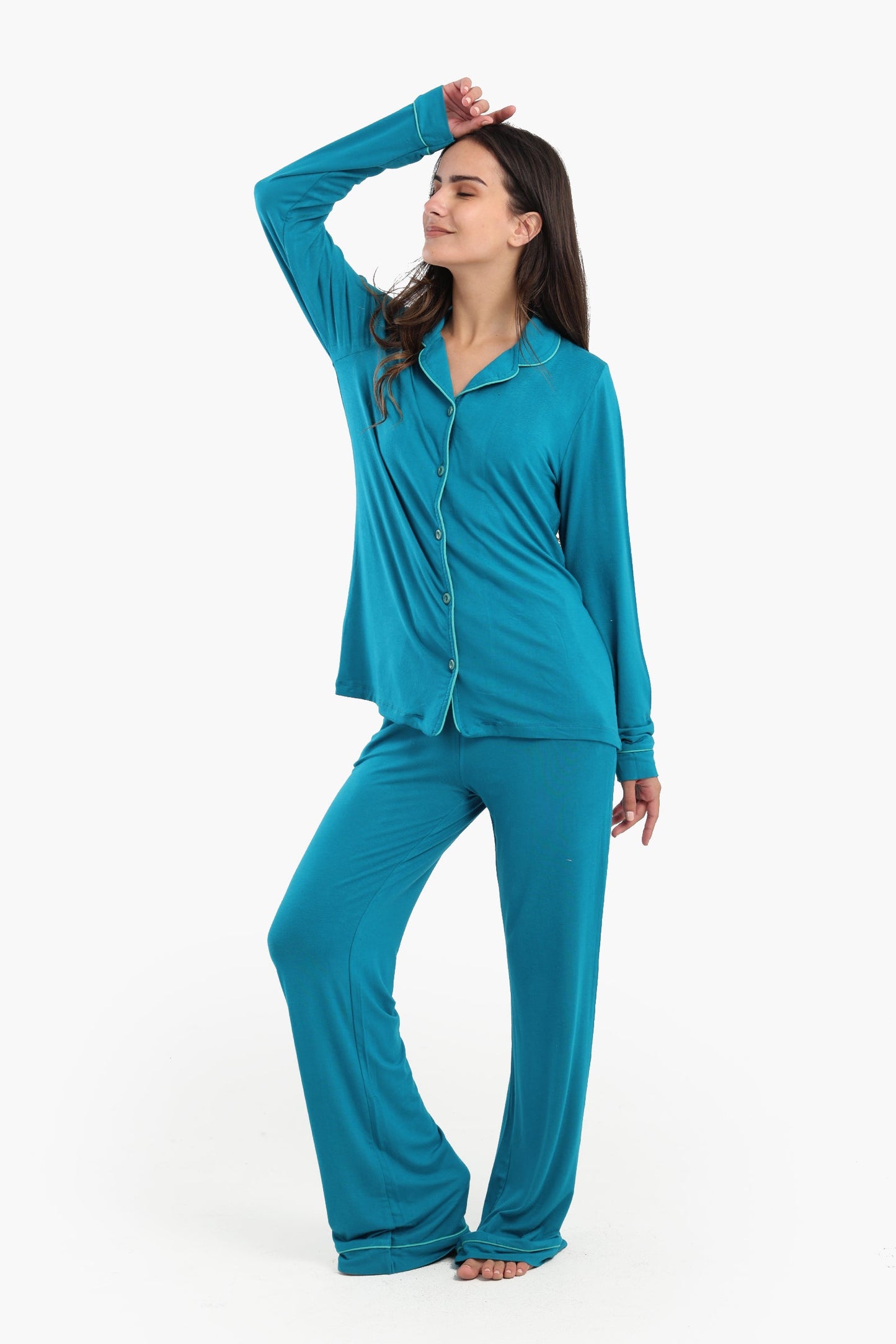 Viscose Contrast Piping Pyjama Set