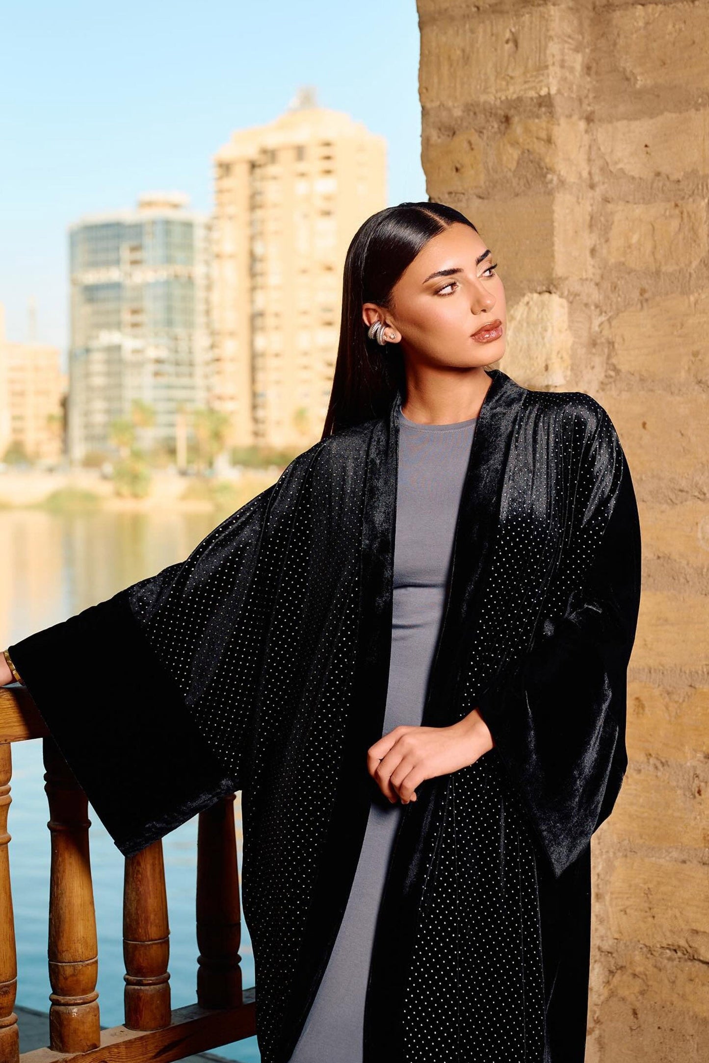 Embellished Velvet Maxi Kimono