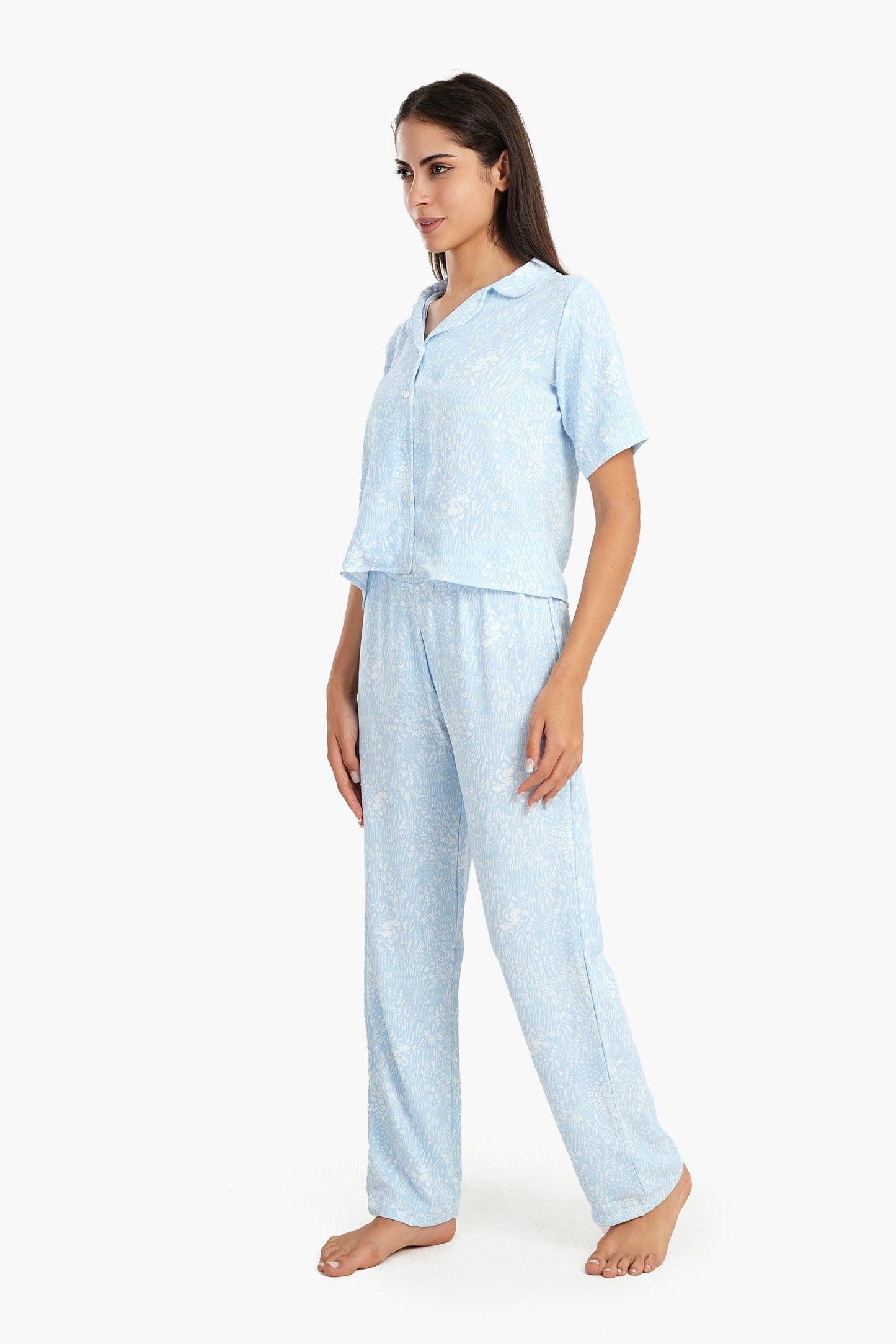 Blue Self Pattern Pyjama Set