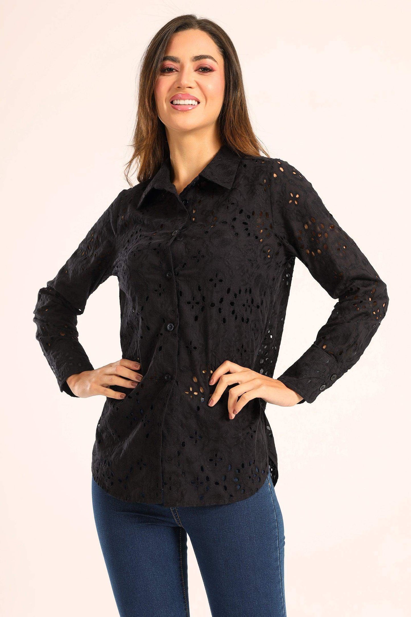 Perforated Long Sleeves Shirt - Carina - كارينا