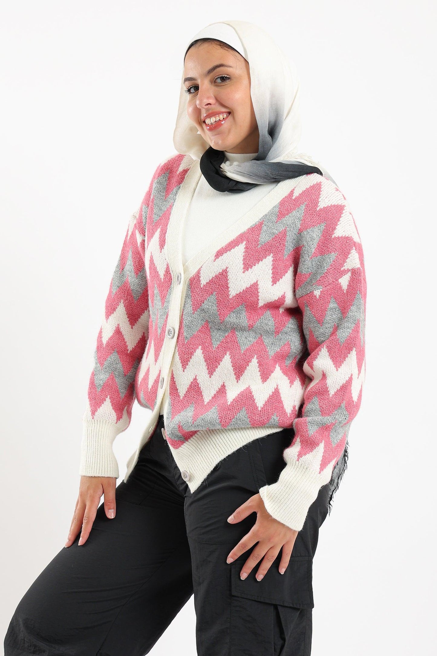 Zigzag Long Sleeves Cardigan - Carina - كارينا