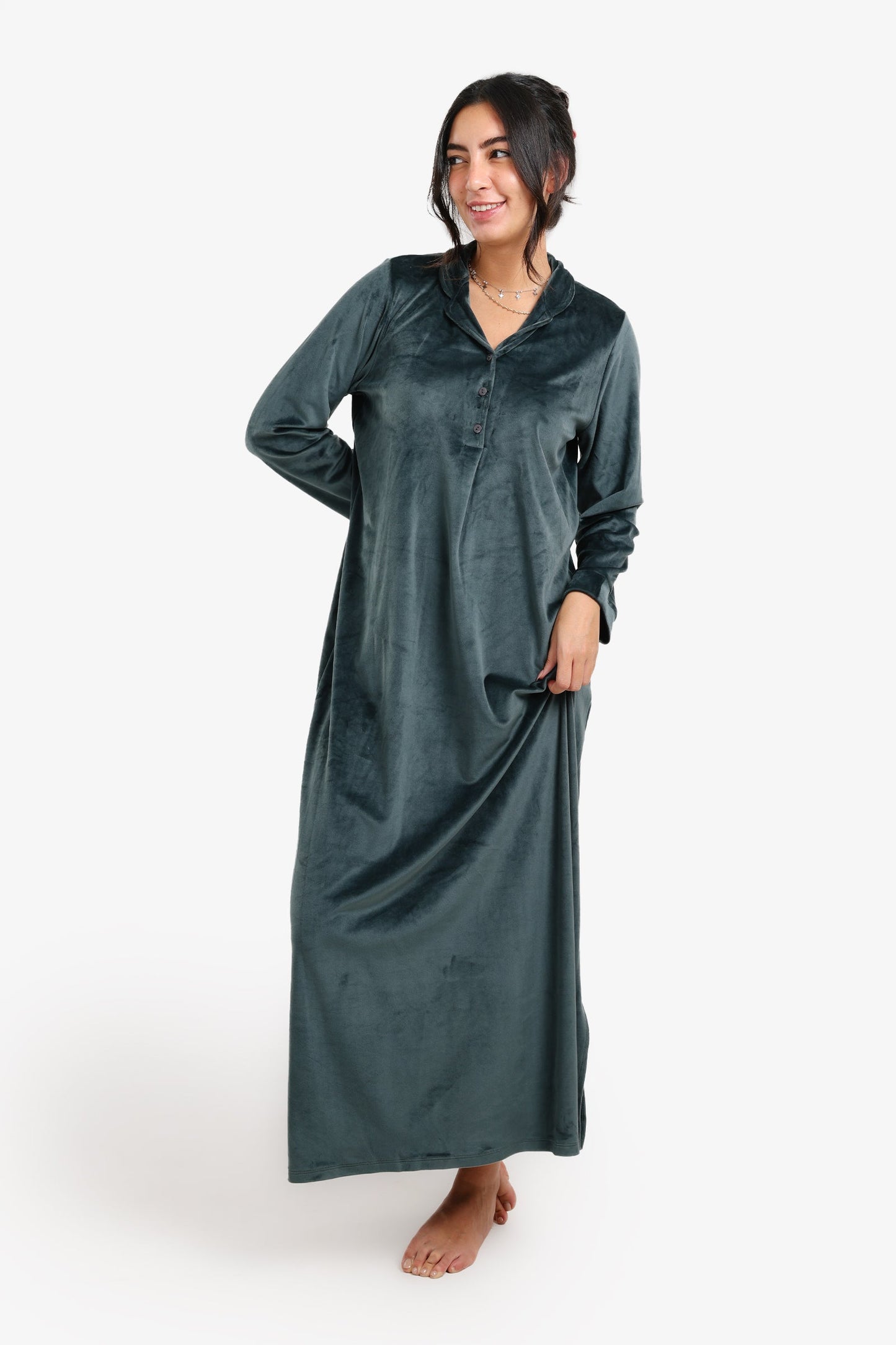 Notch Collar Velvet Nightgown