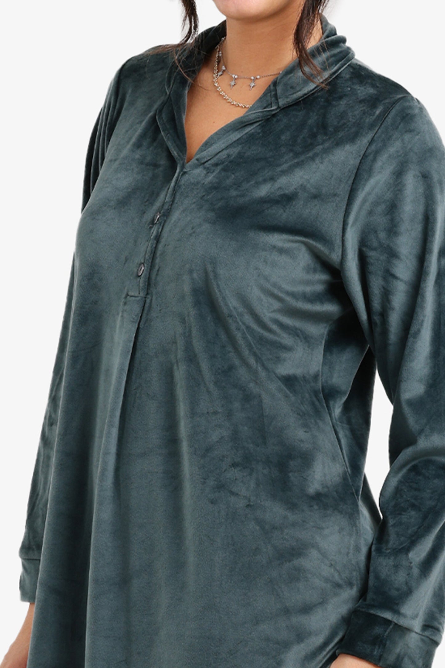 Notch Collar Velvet Nightgown