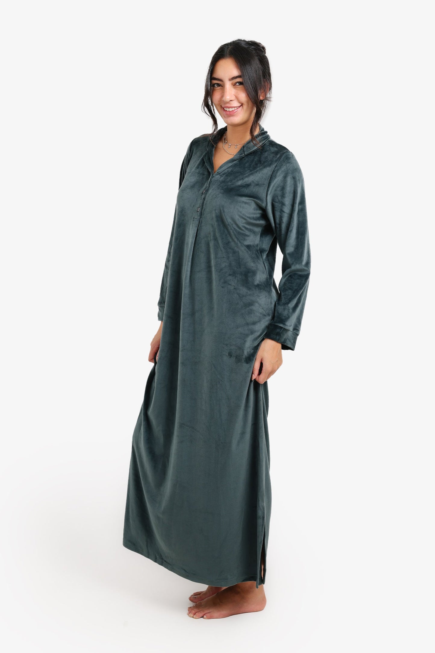 Notch Collar Velvet Nightgown