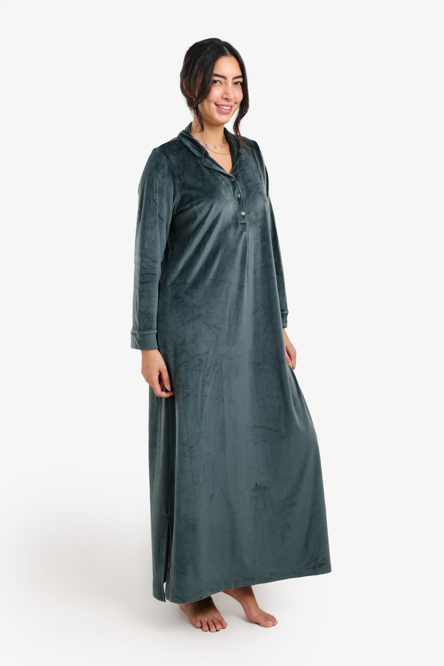 Notch Collar Velvet Nightgown