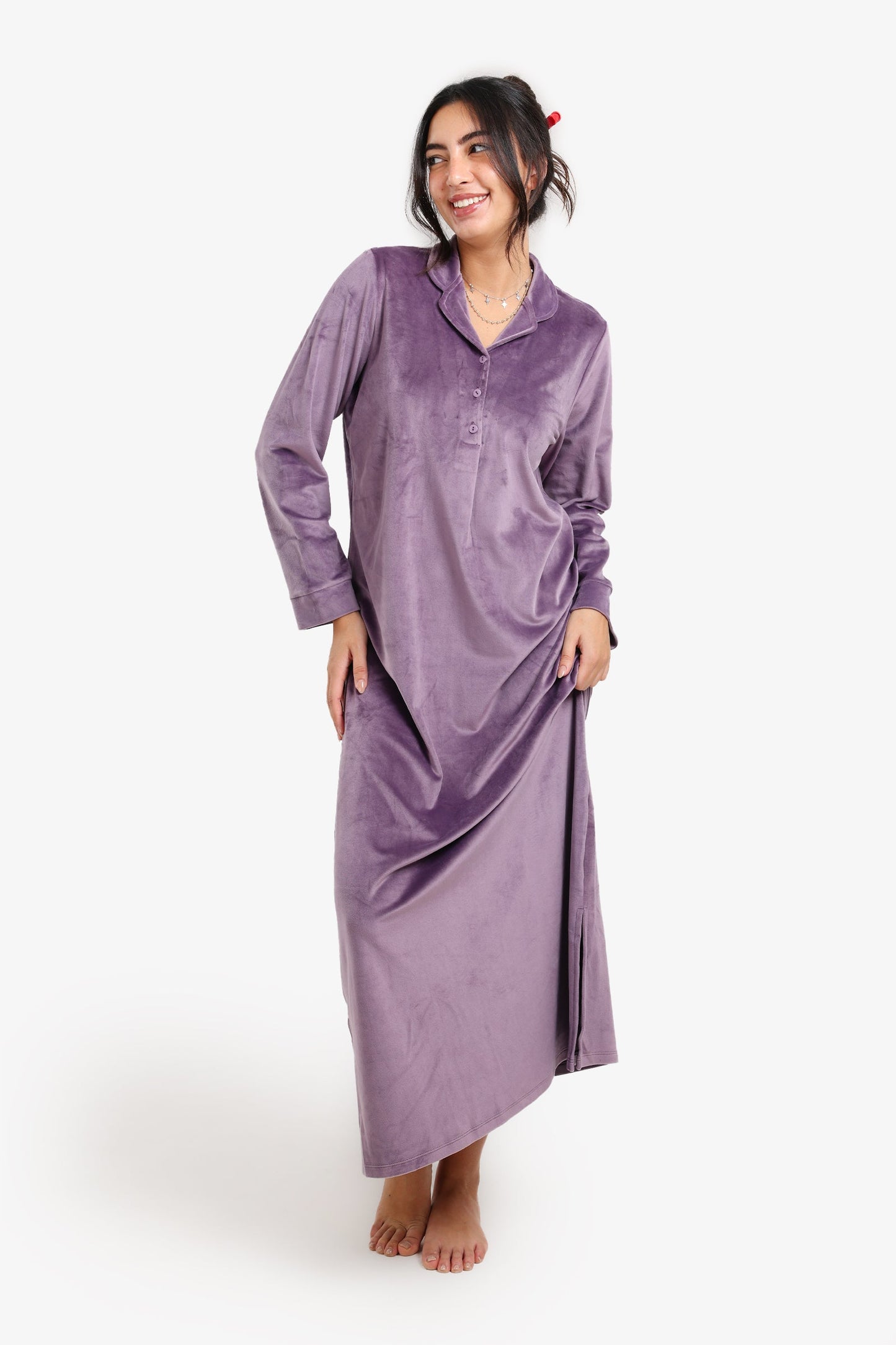 Notch Collar Velvet Nightgown