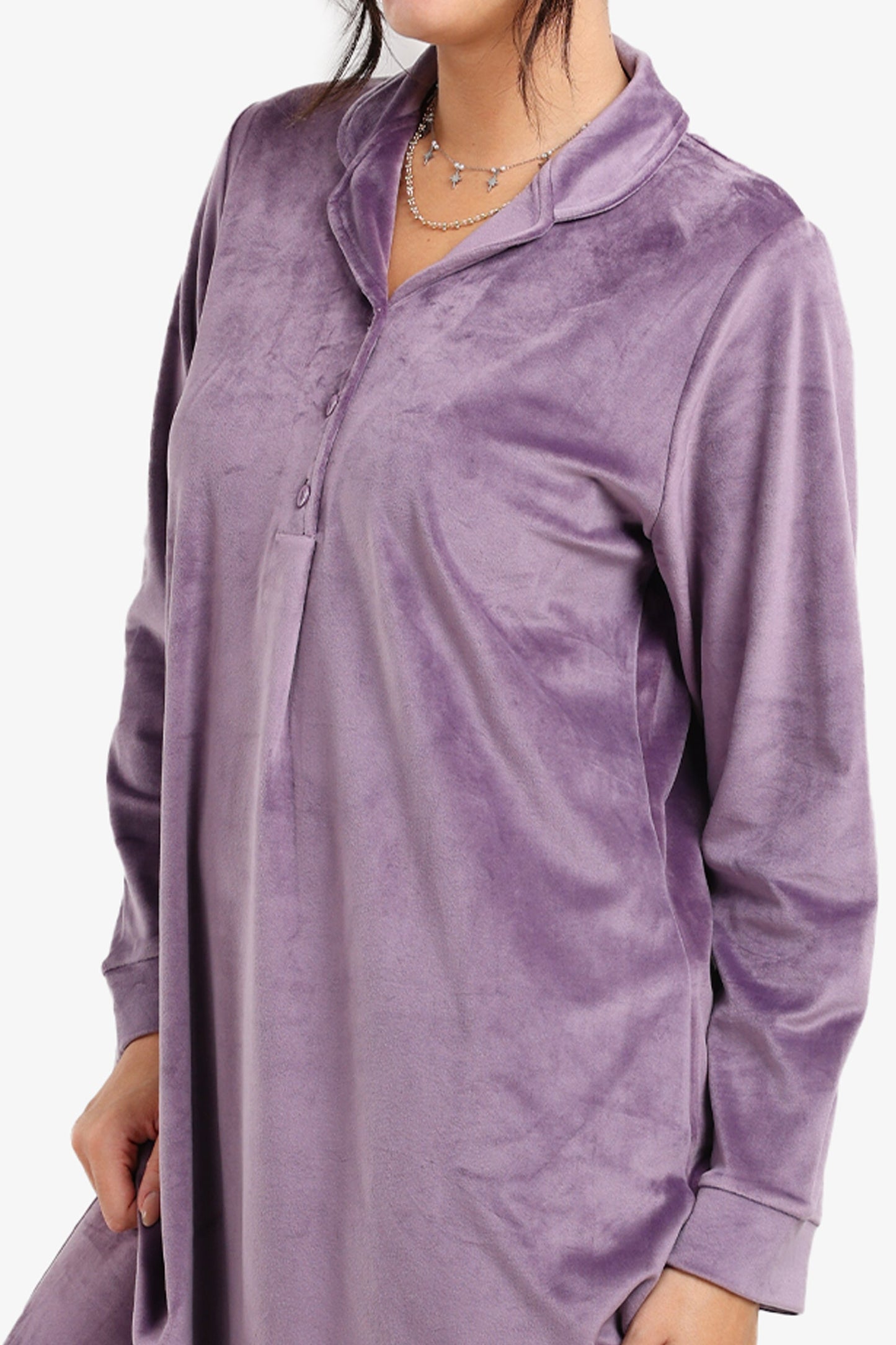 Notch Collar Velvet Nightgown