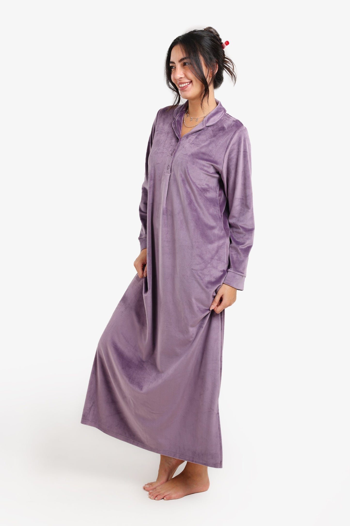 Notch Collar Velvet Nightgown