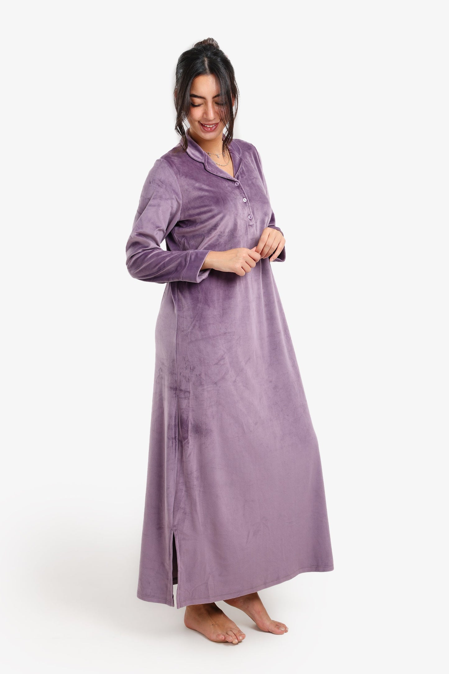Notch Collar Velvet Nightgown