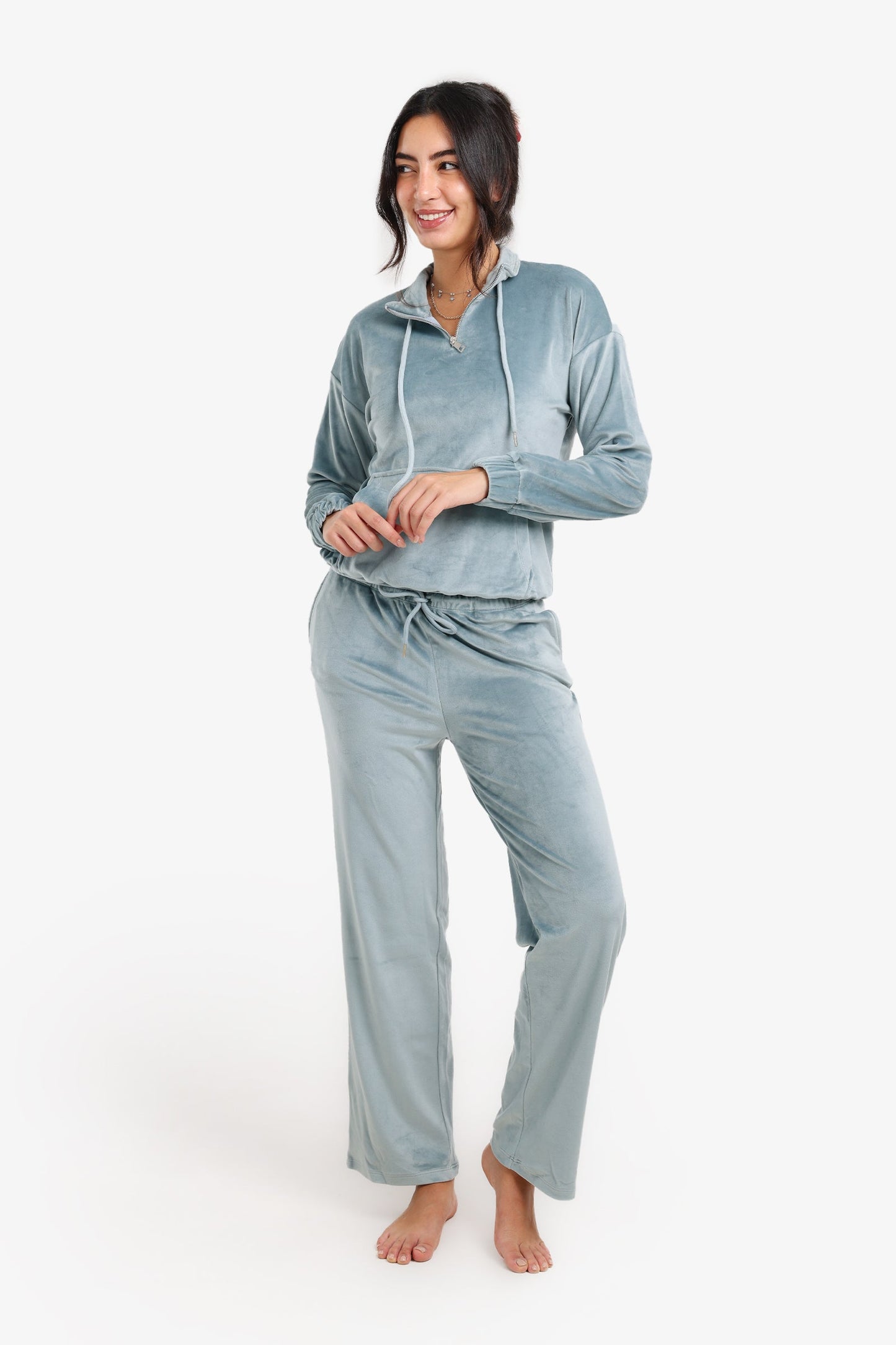 Velvet High Neck Pyjama Set