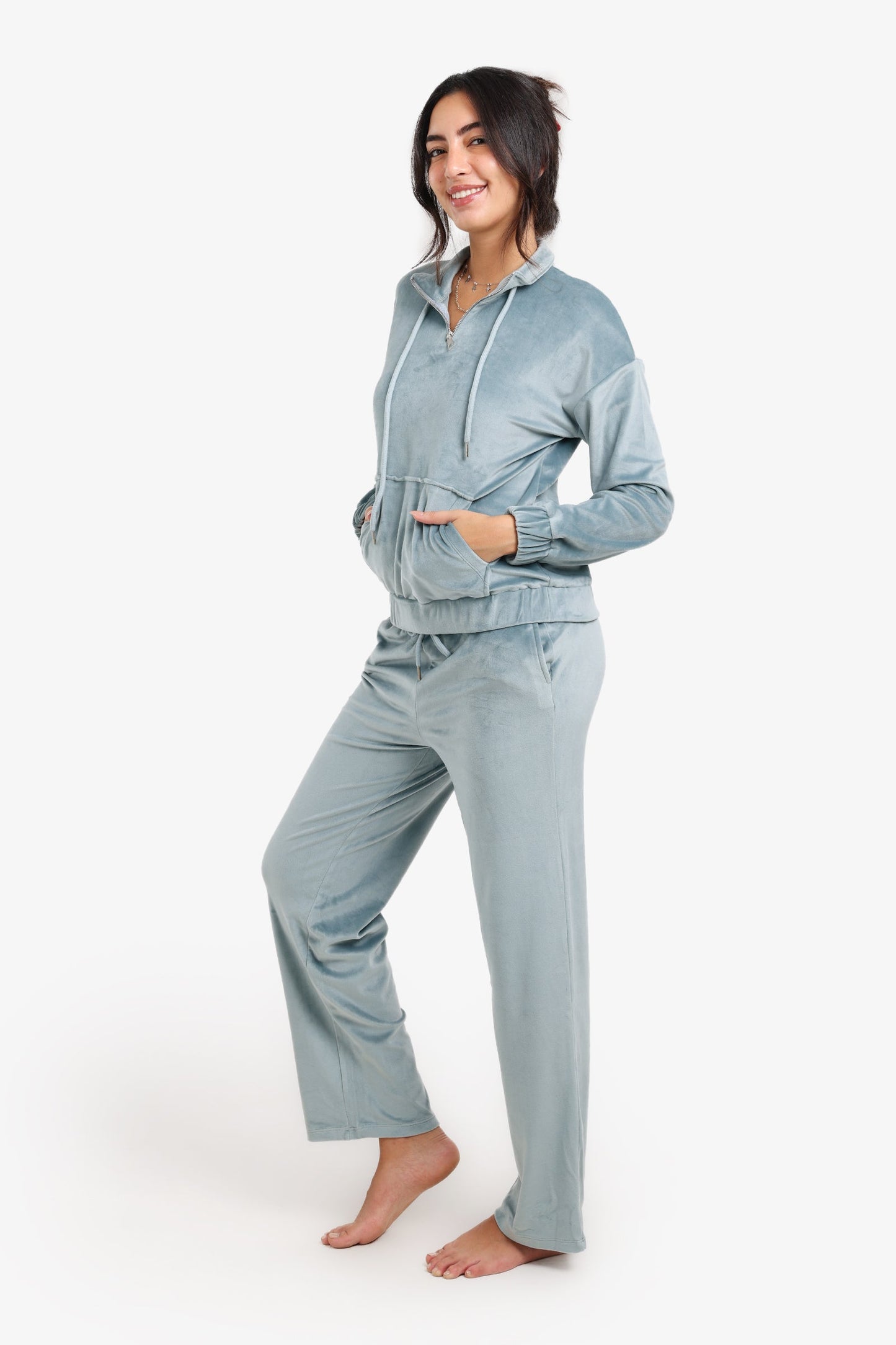 Velvet High Neck Pyjama Set