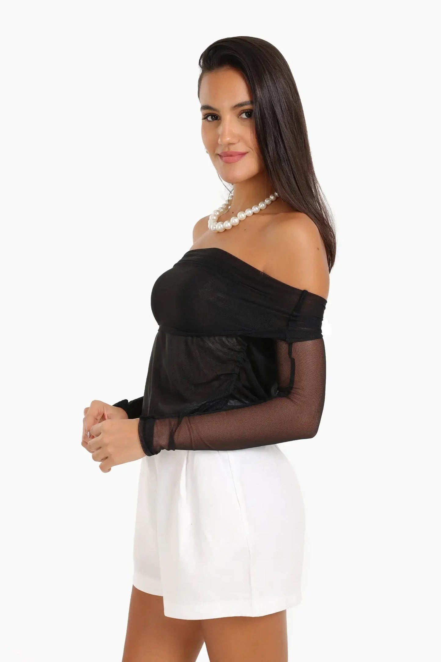 Off Shoulder Mesh Top