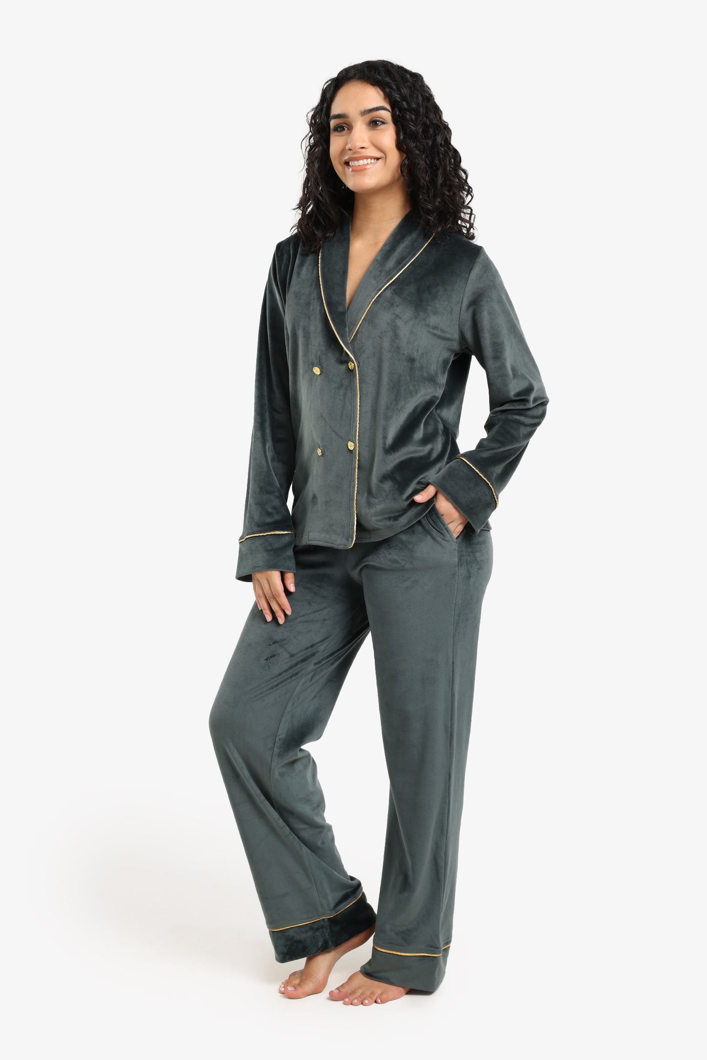 Double-Breasted Velvet Pyjama Set