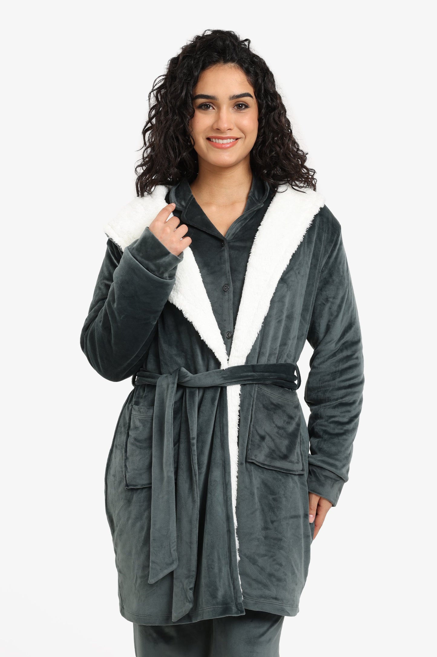 Padded Velvet Hooded Robe