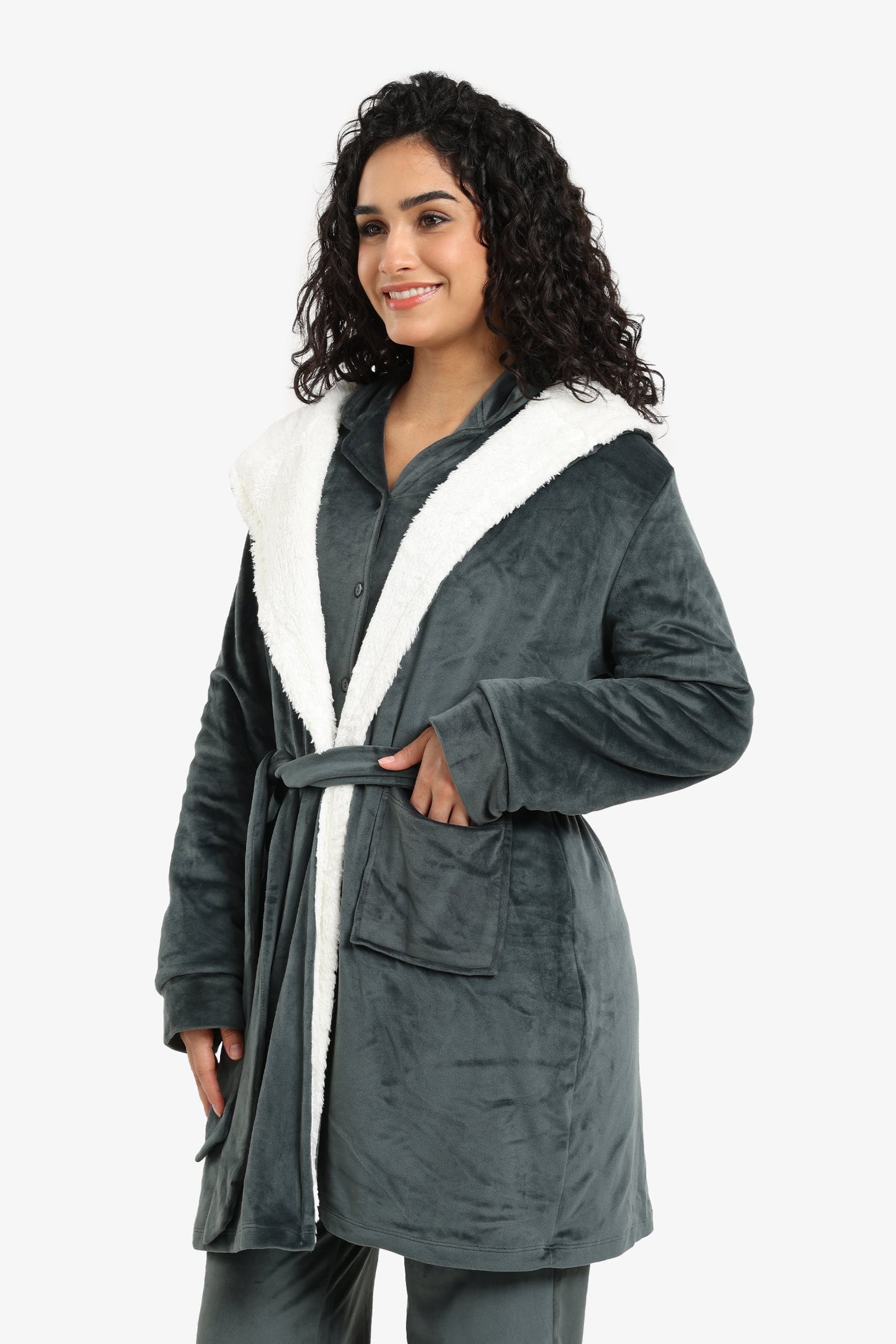 Padded Velvet Hooded Robe