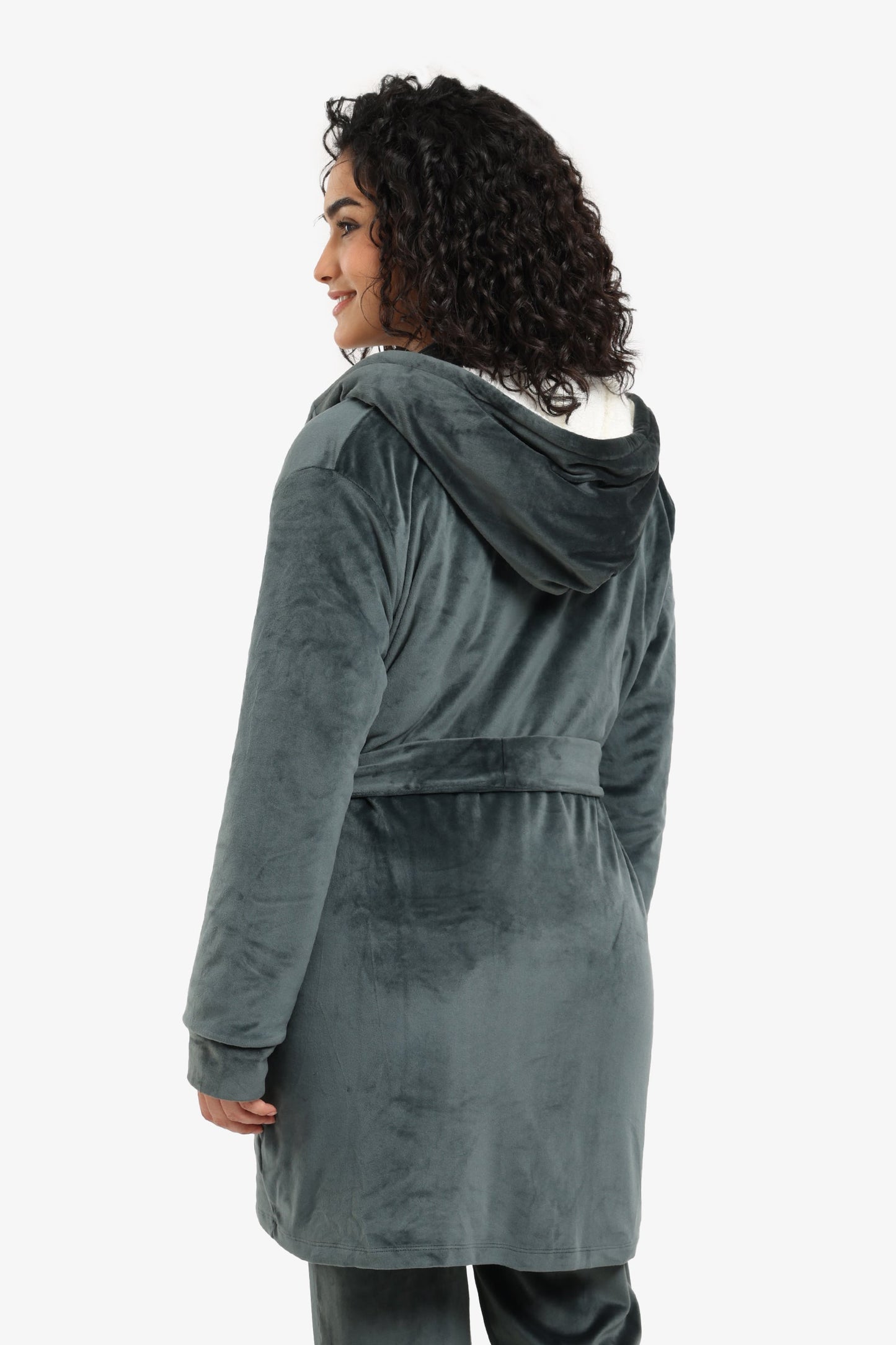 Padded Velvet Hooded Robe