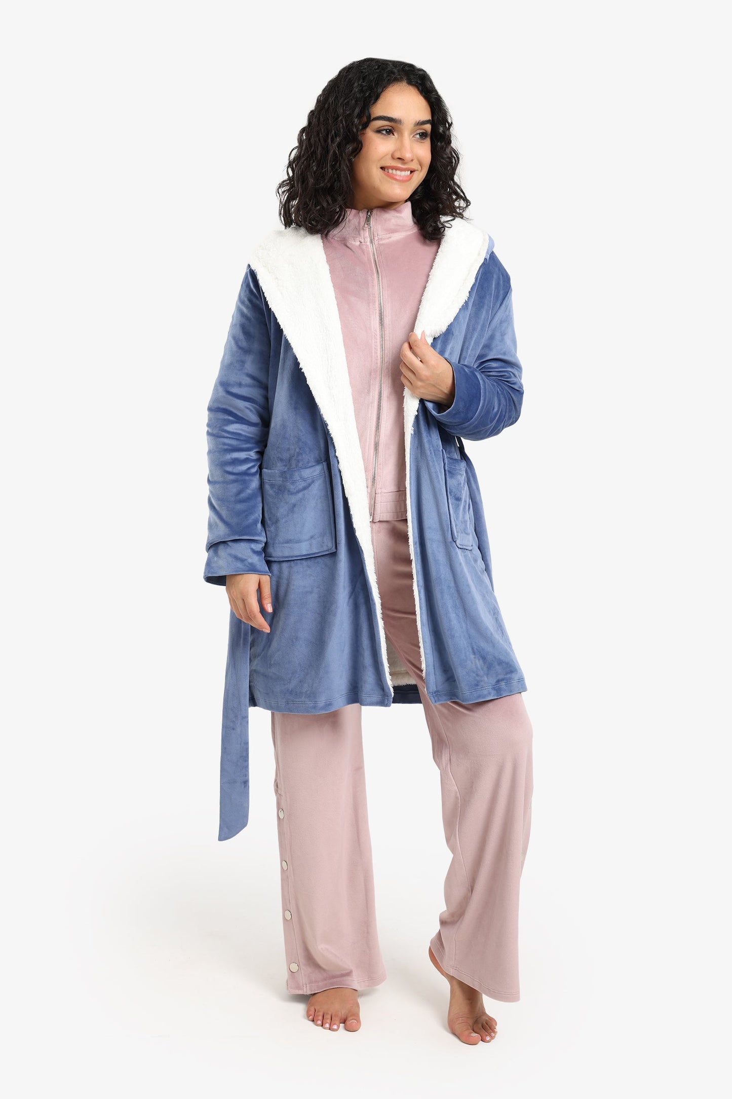 Padded Velvet Hooded Robe