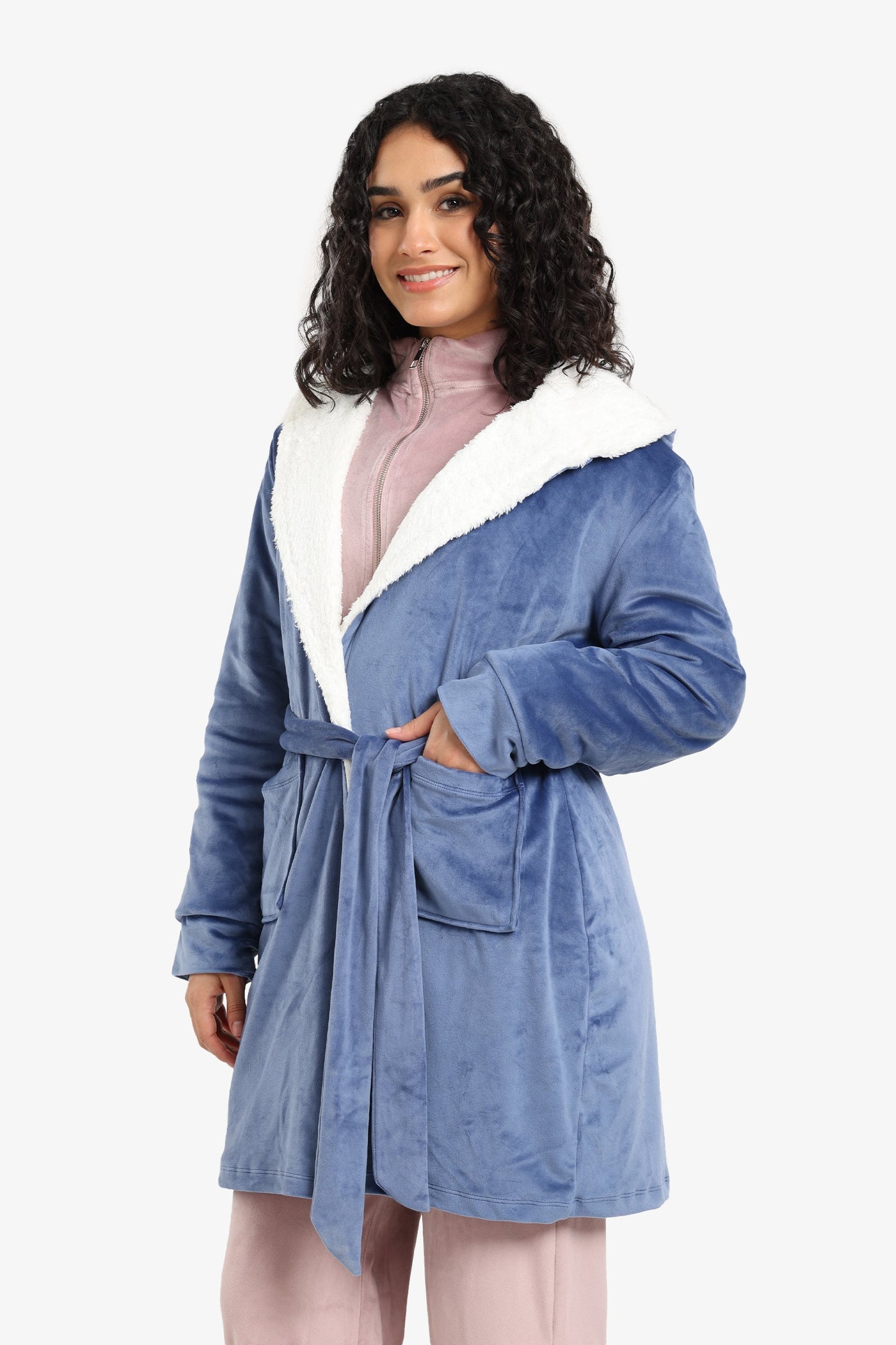 Padded Velvet Hooded Robe