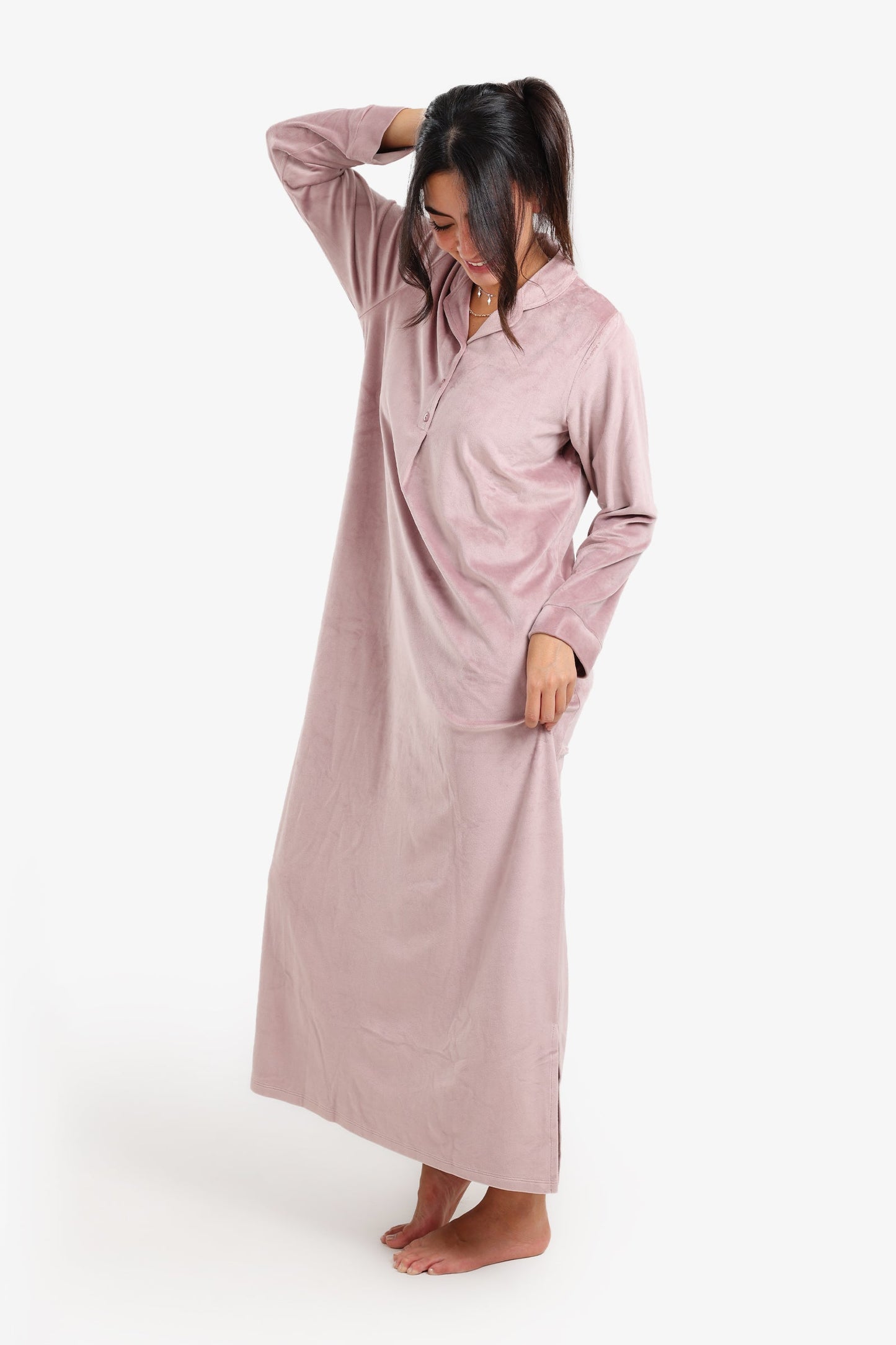 Notch Collar Velvet Nightgown