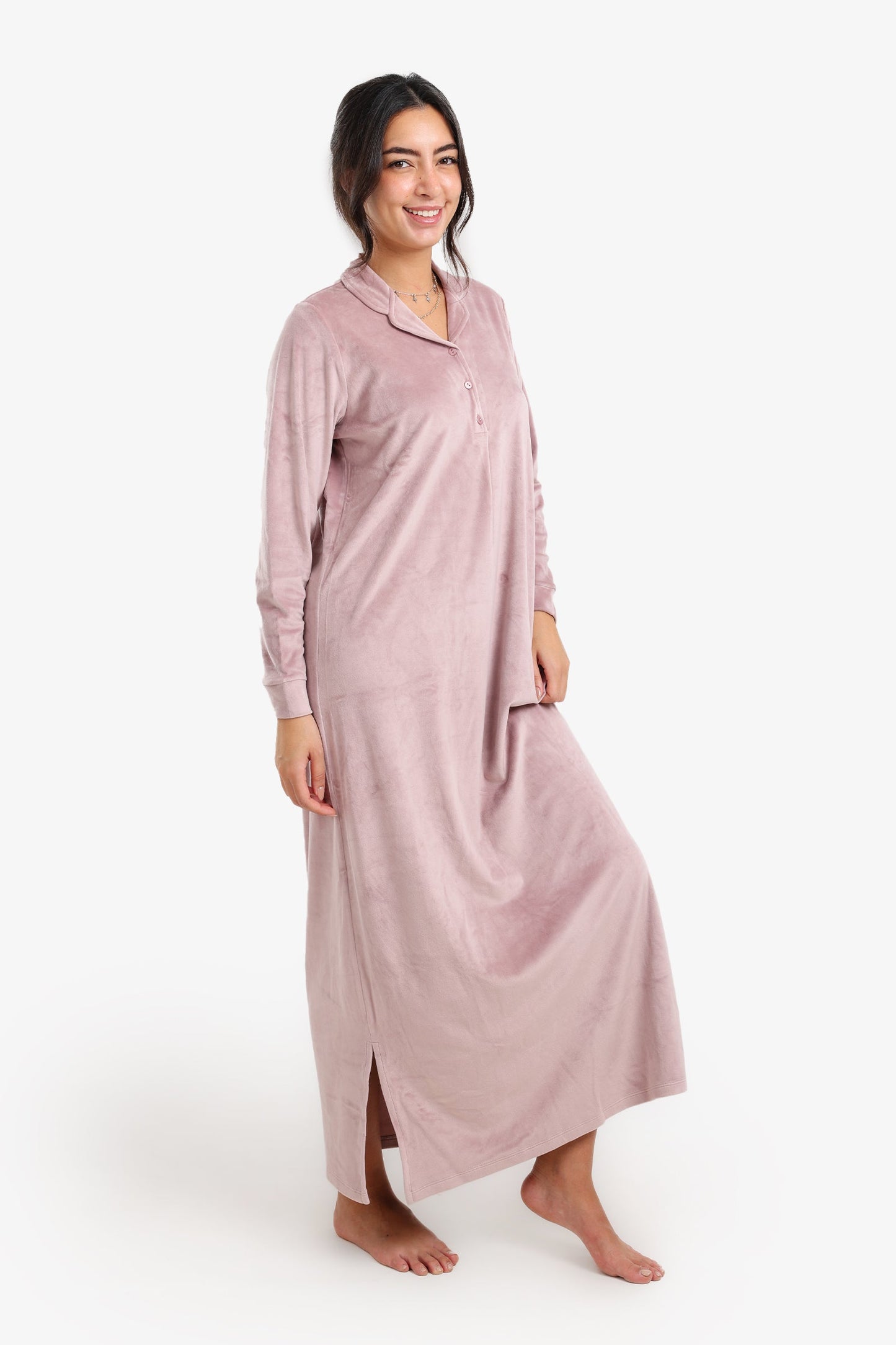 Notch Collar Velvet Nightgown