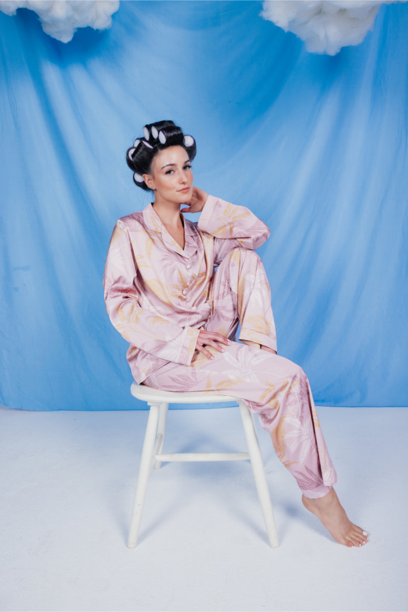 Leaf Print Satin Pyjama Set