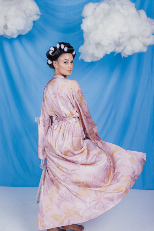 Leaf Print Maxi Satin Robe