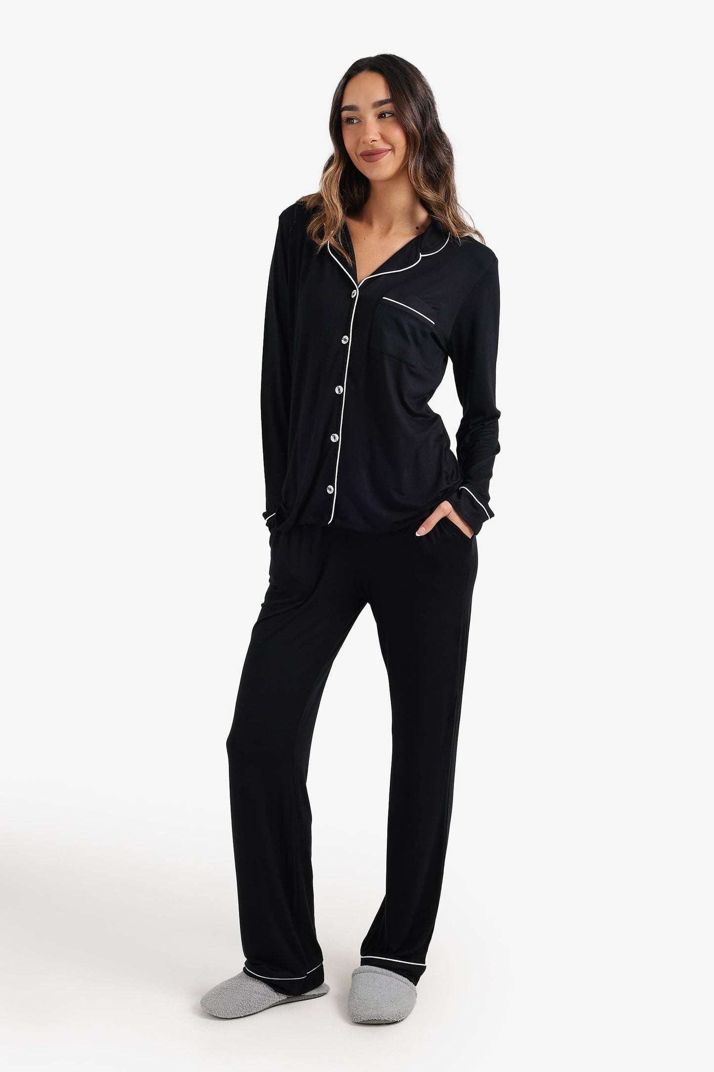 Contrast-Pipe Pyjama Set