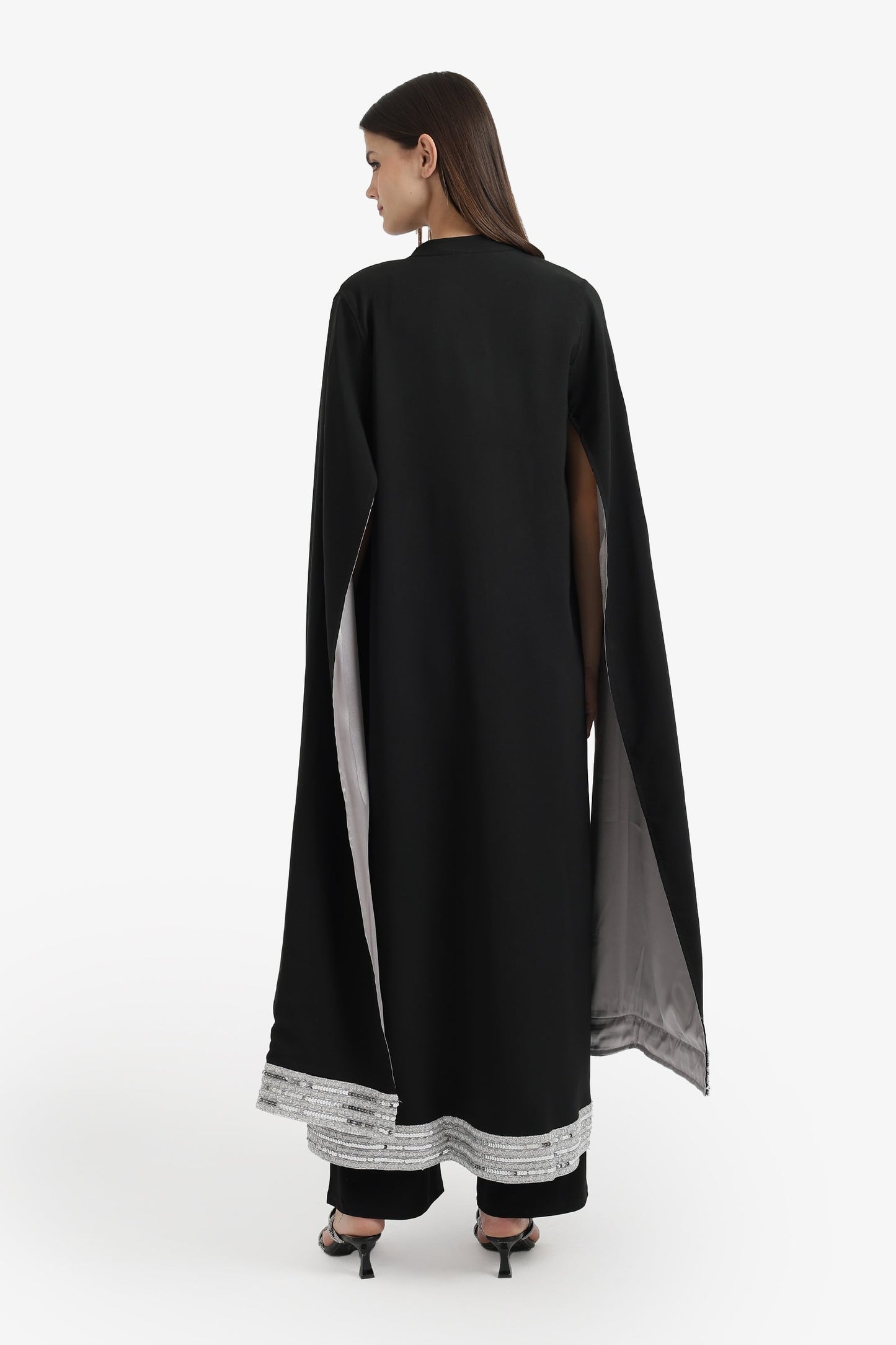 Sequin-Trimmed Cape Kimono