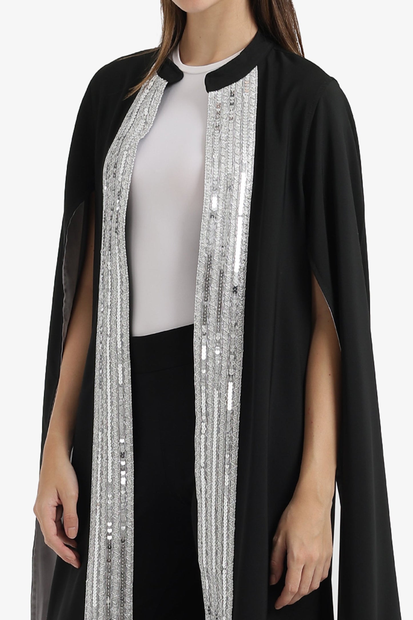 Sequin-Trimmed Cape Kimono