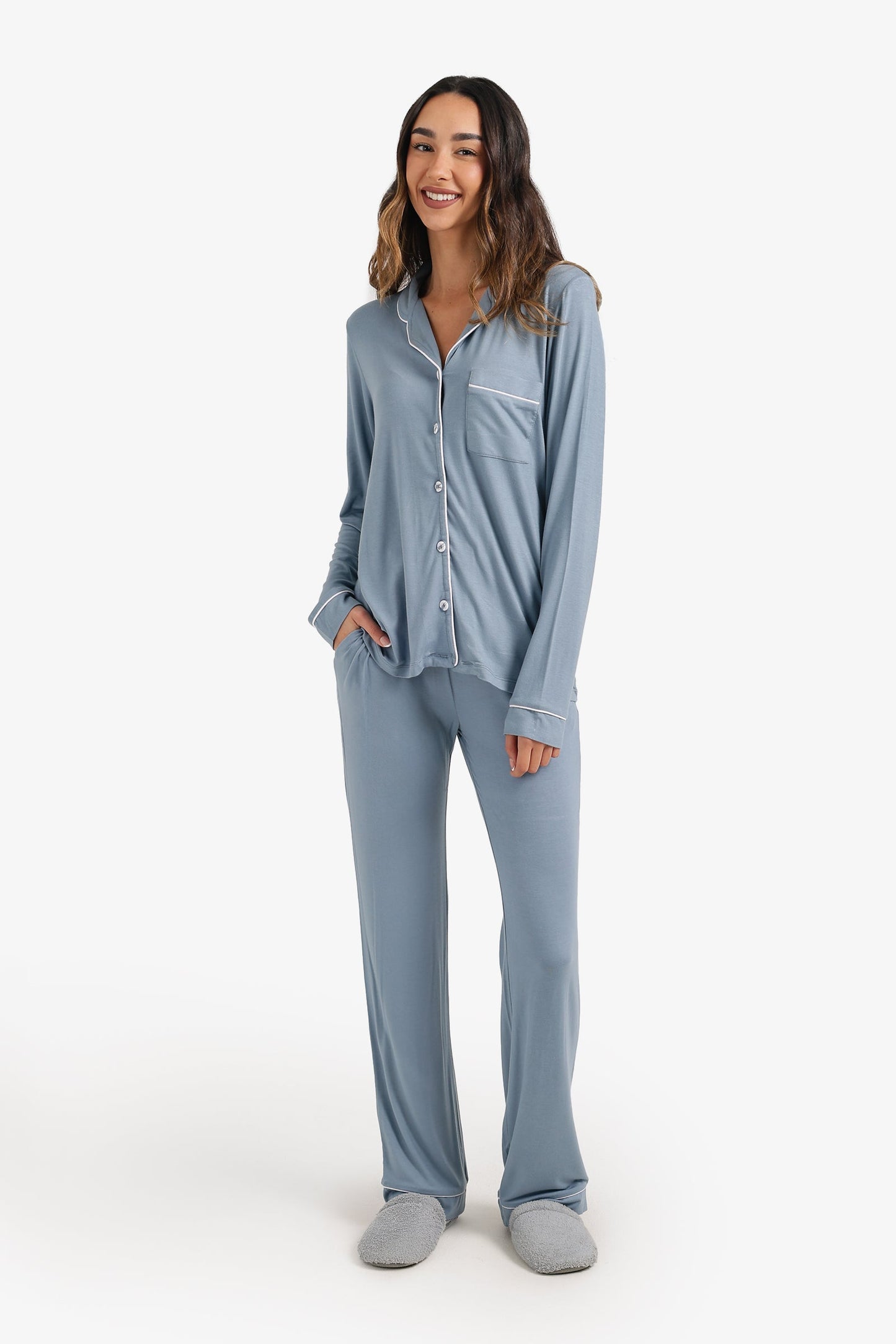 Contrast-Pipe Pyjama Set