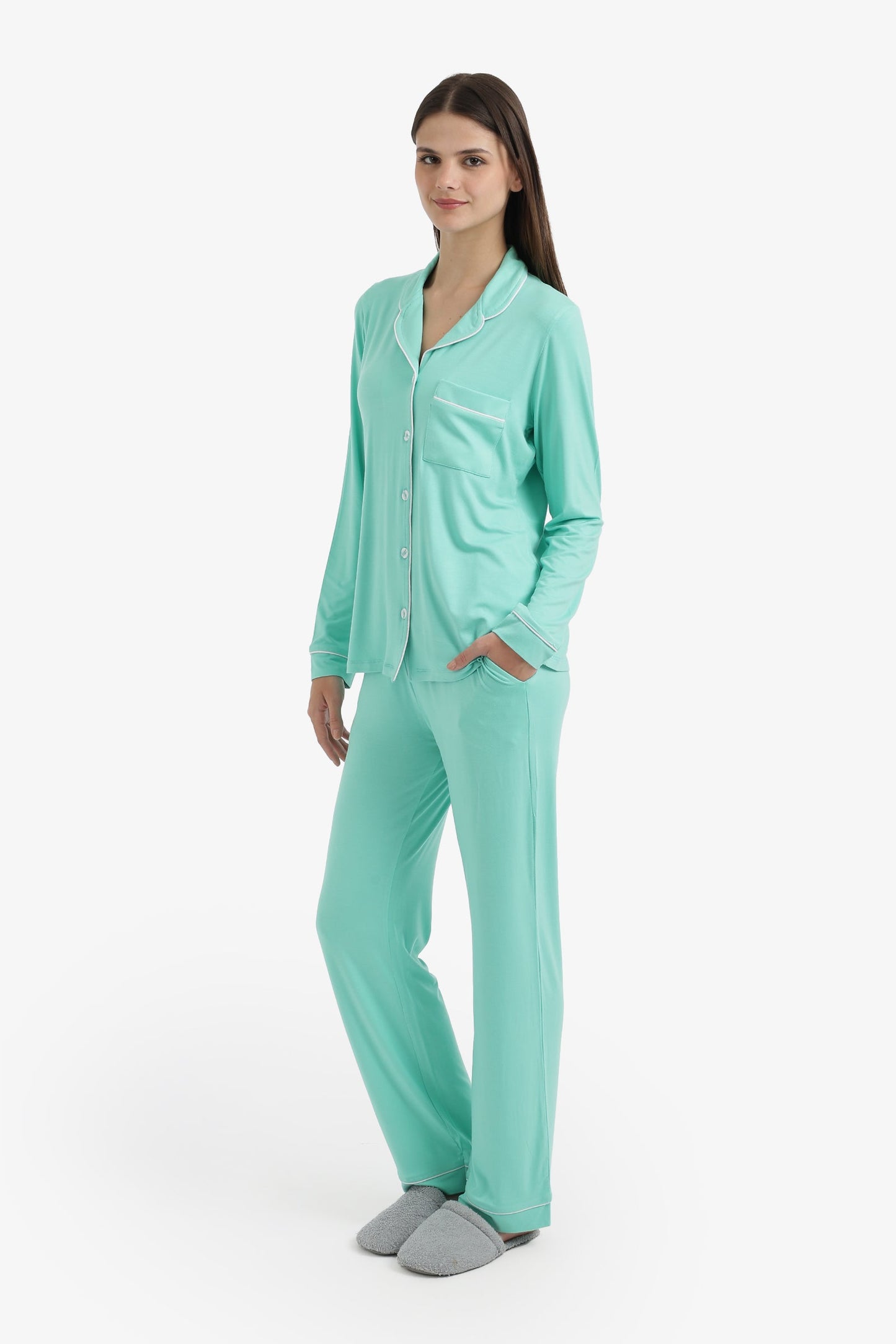 Contrast-Pipe Pyjama Set