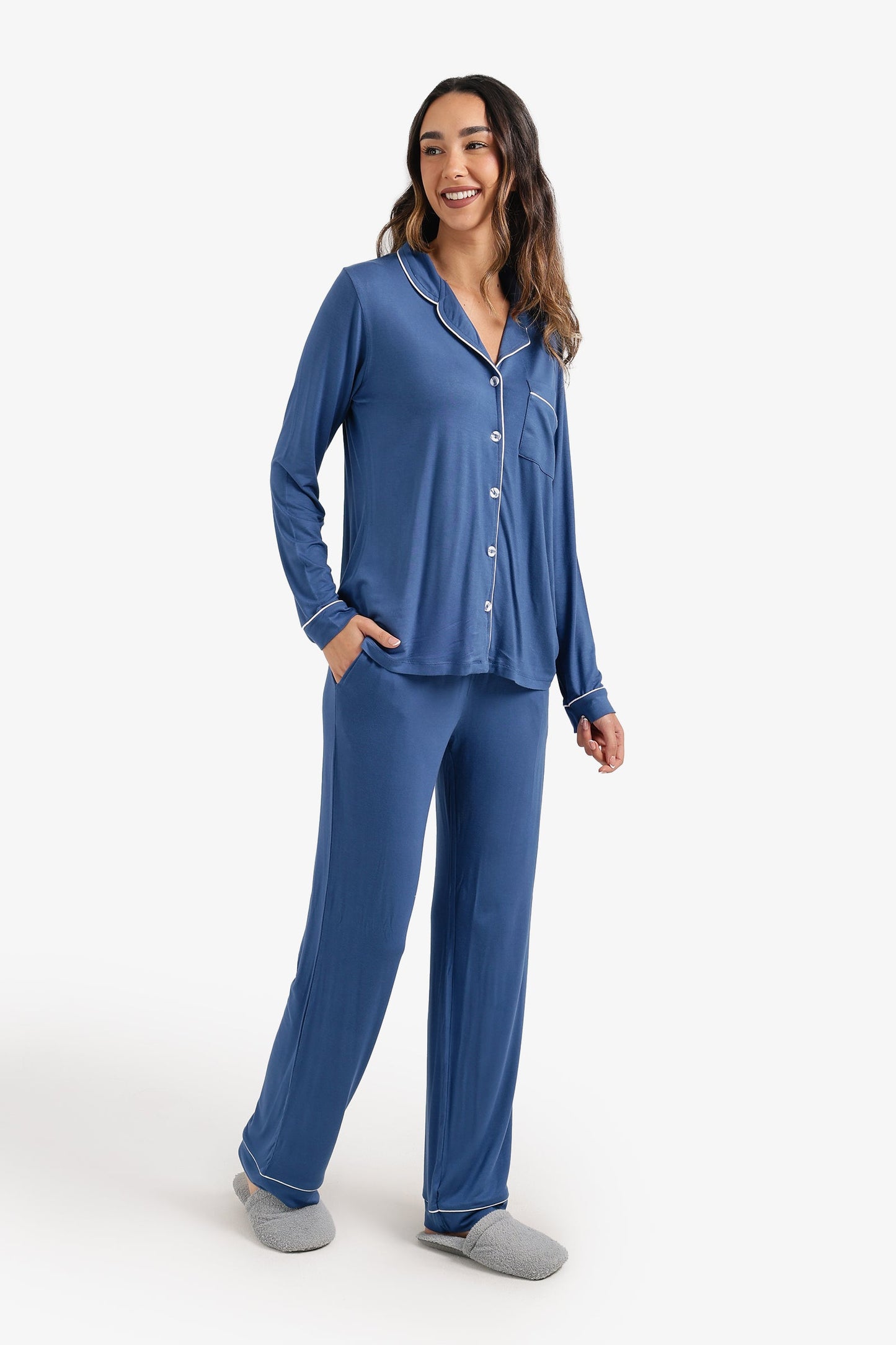 Contrast-Pipe Pyjama Set