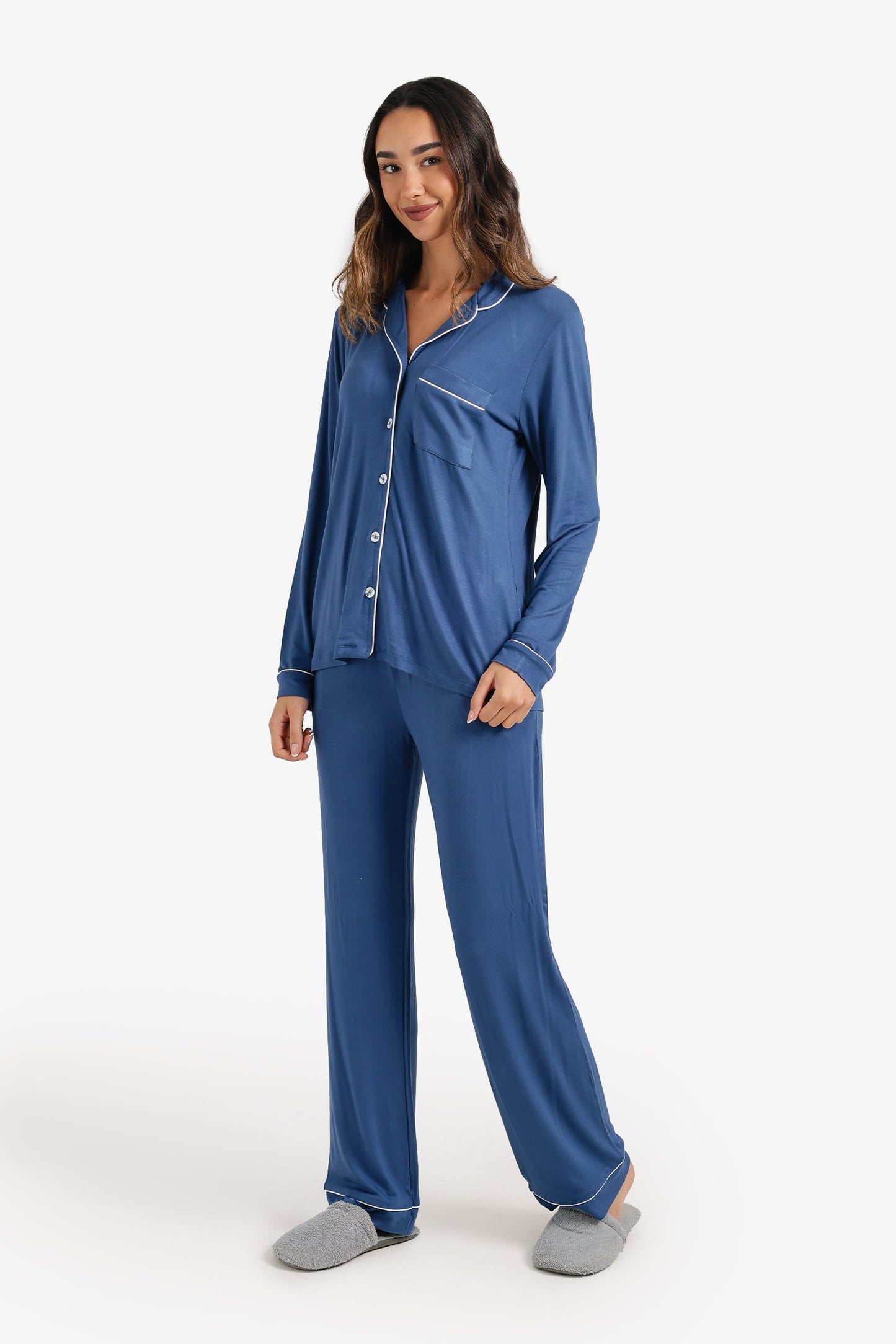 Contrast-Pipe Pyjama Set