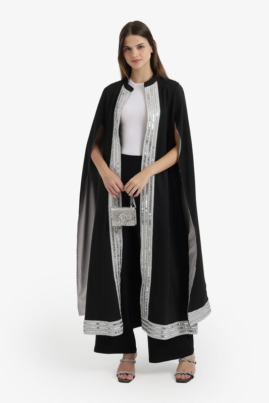 Sequin-Trimmed Cape Kimono