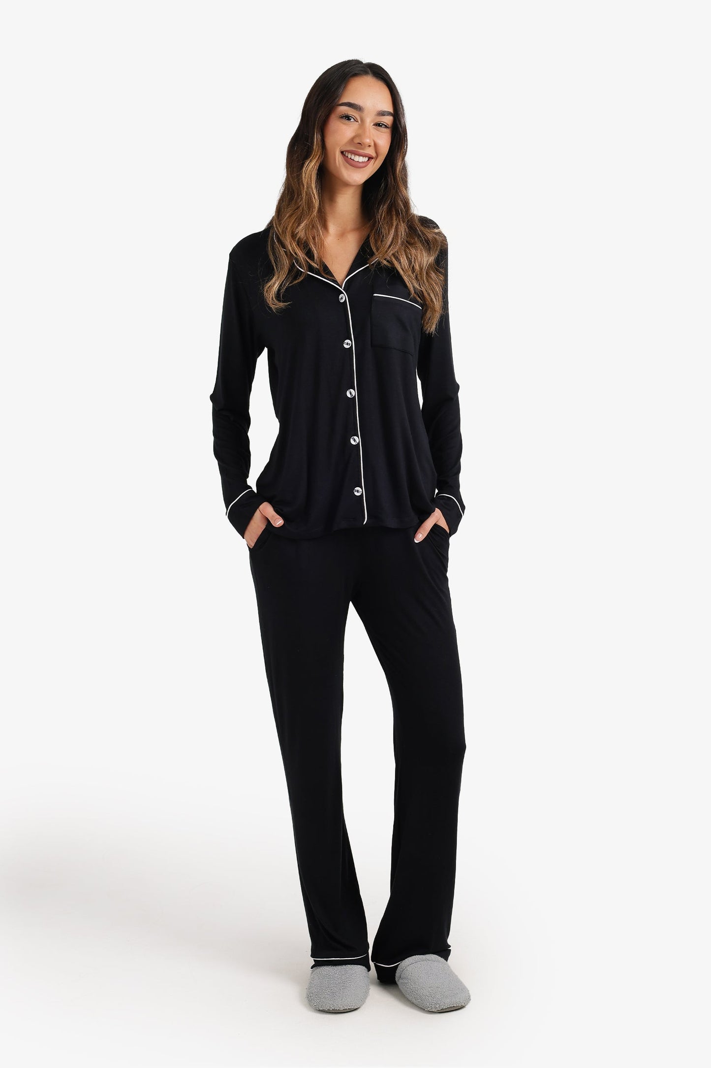 Contrast-Pipe Pyjama Set
